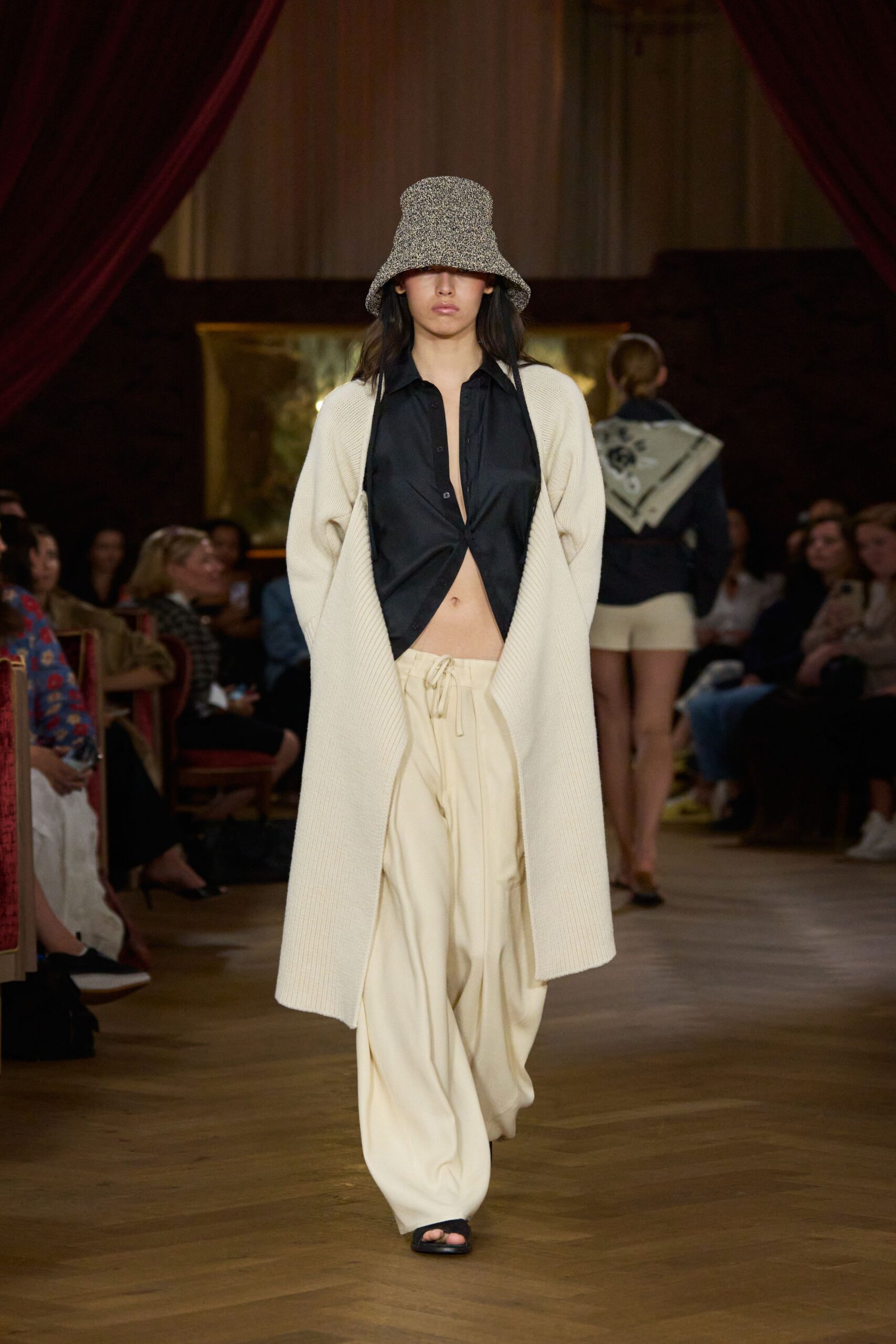 white wool long-sleeve relaxed maxi coat