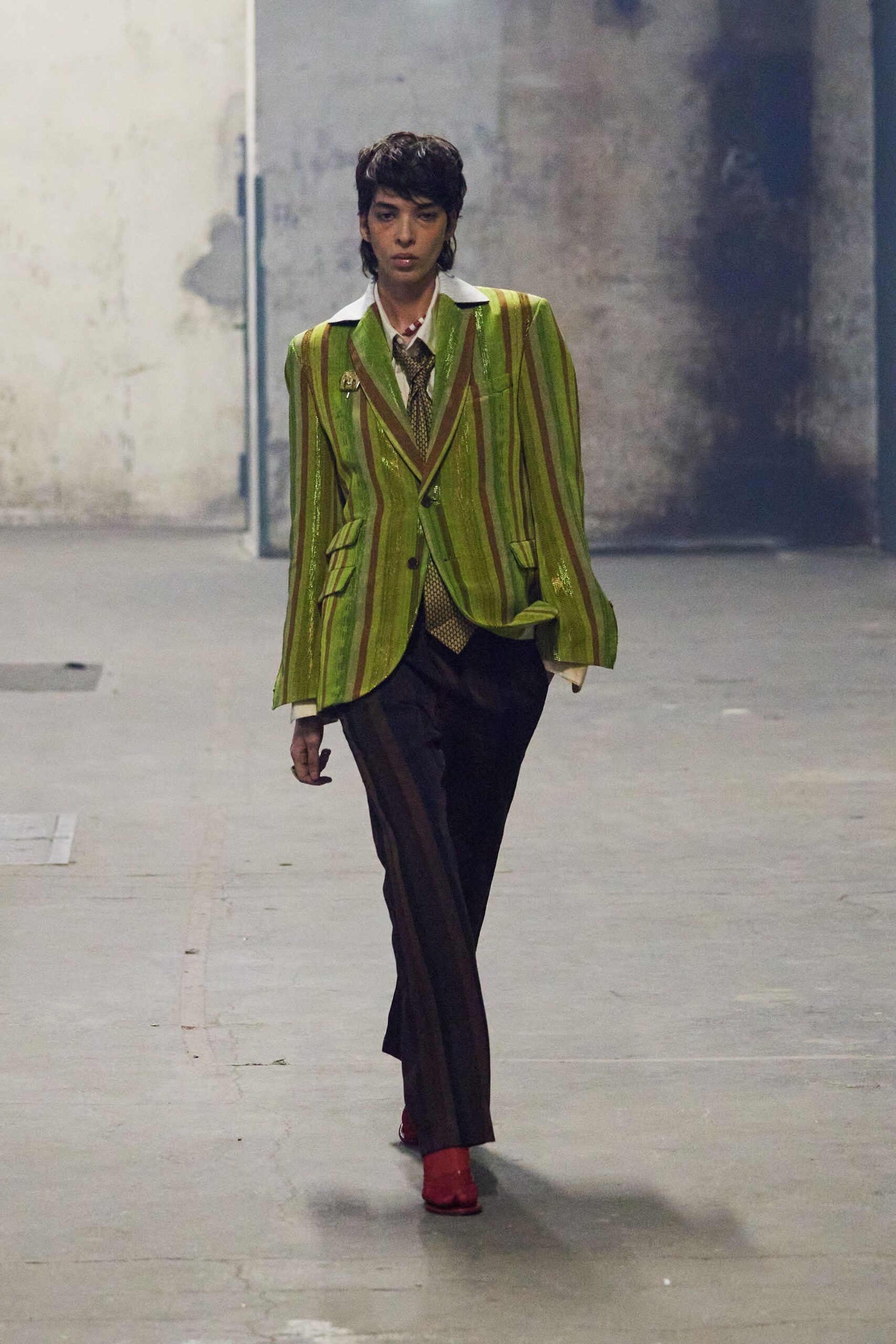 green striped tailored blazer
