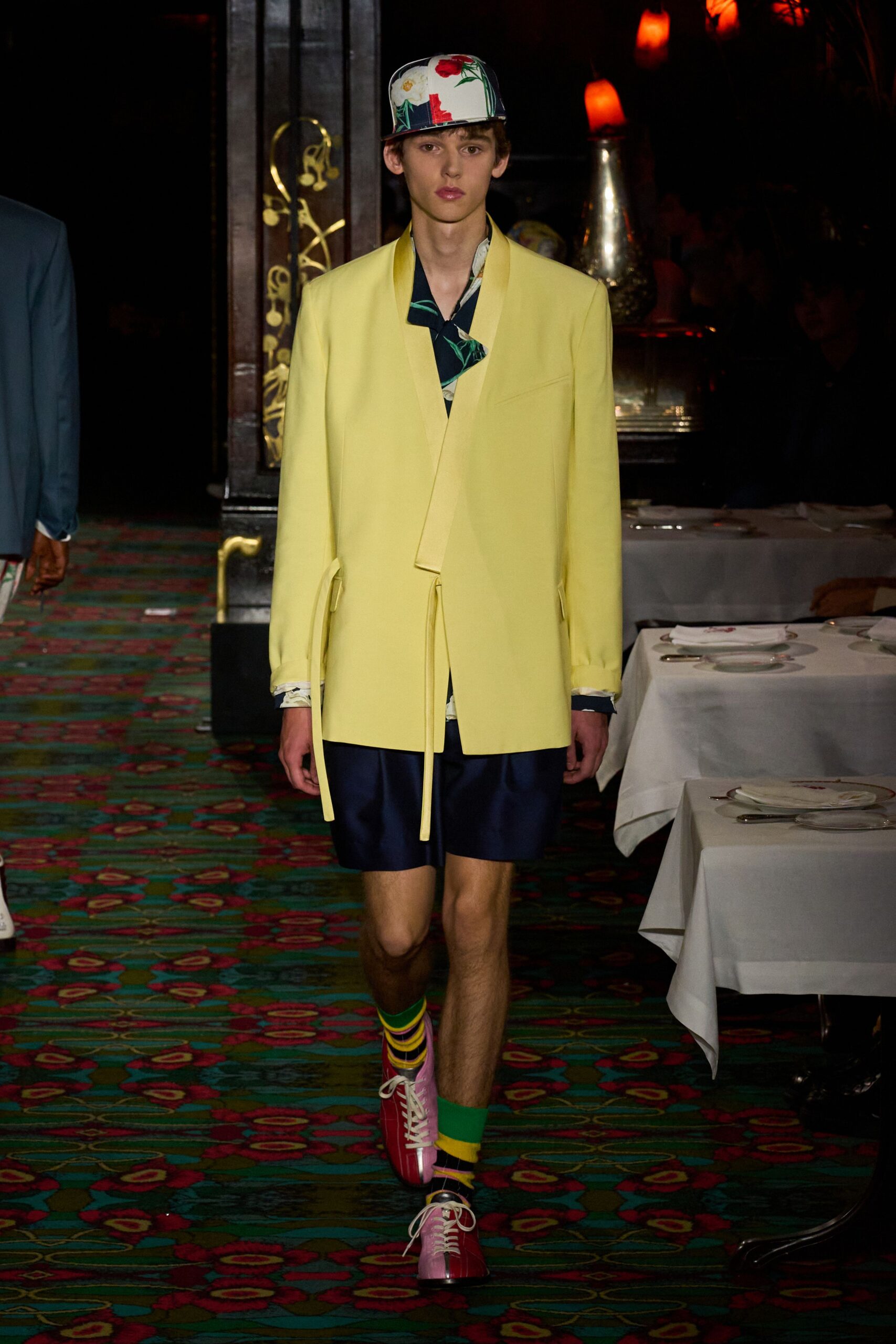 yellow long-sleeve collared relaxed buttoned blazer