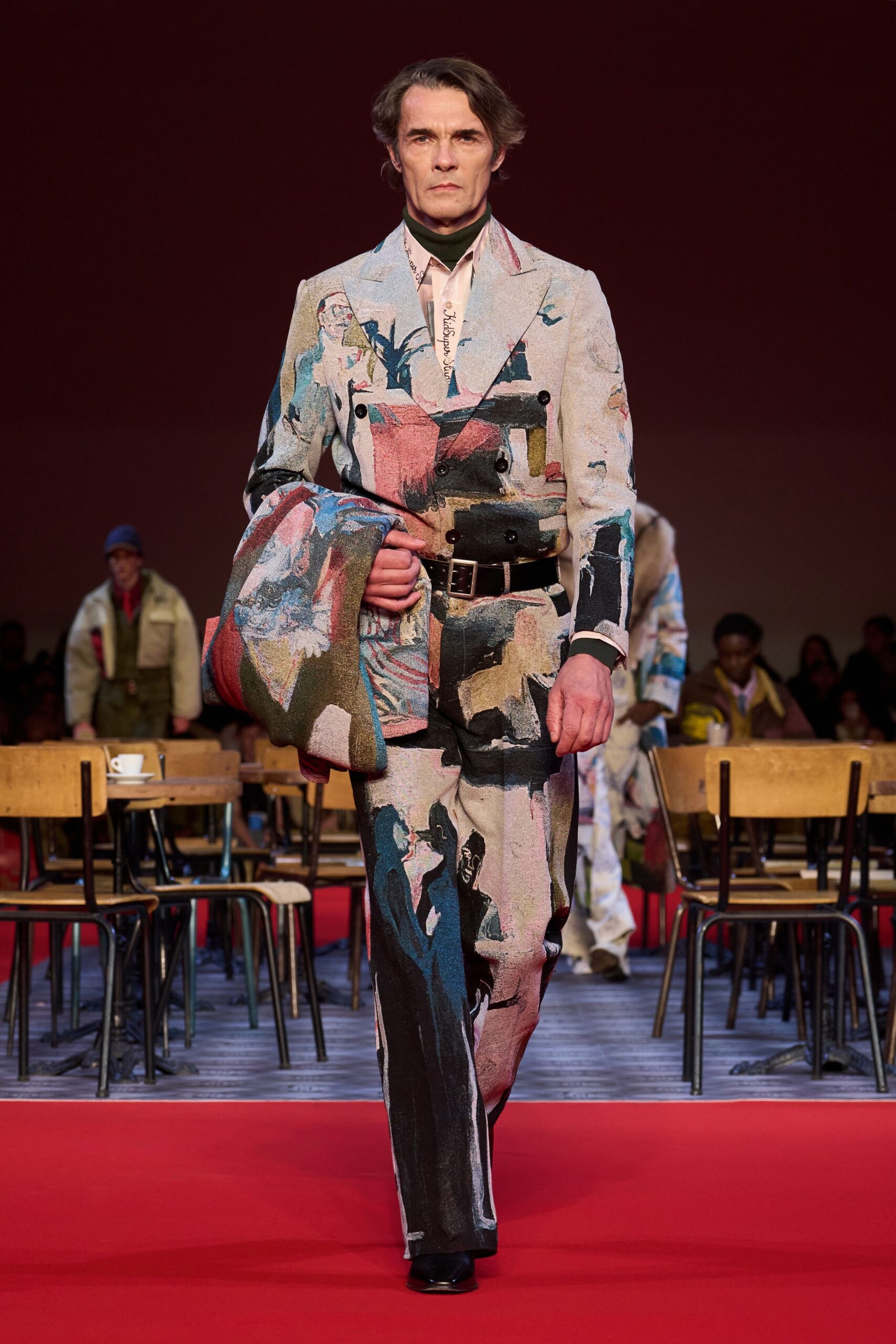 multi cotton long-sleeve collared structured printed suit