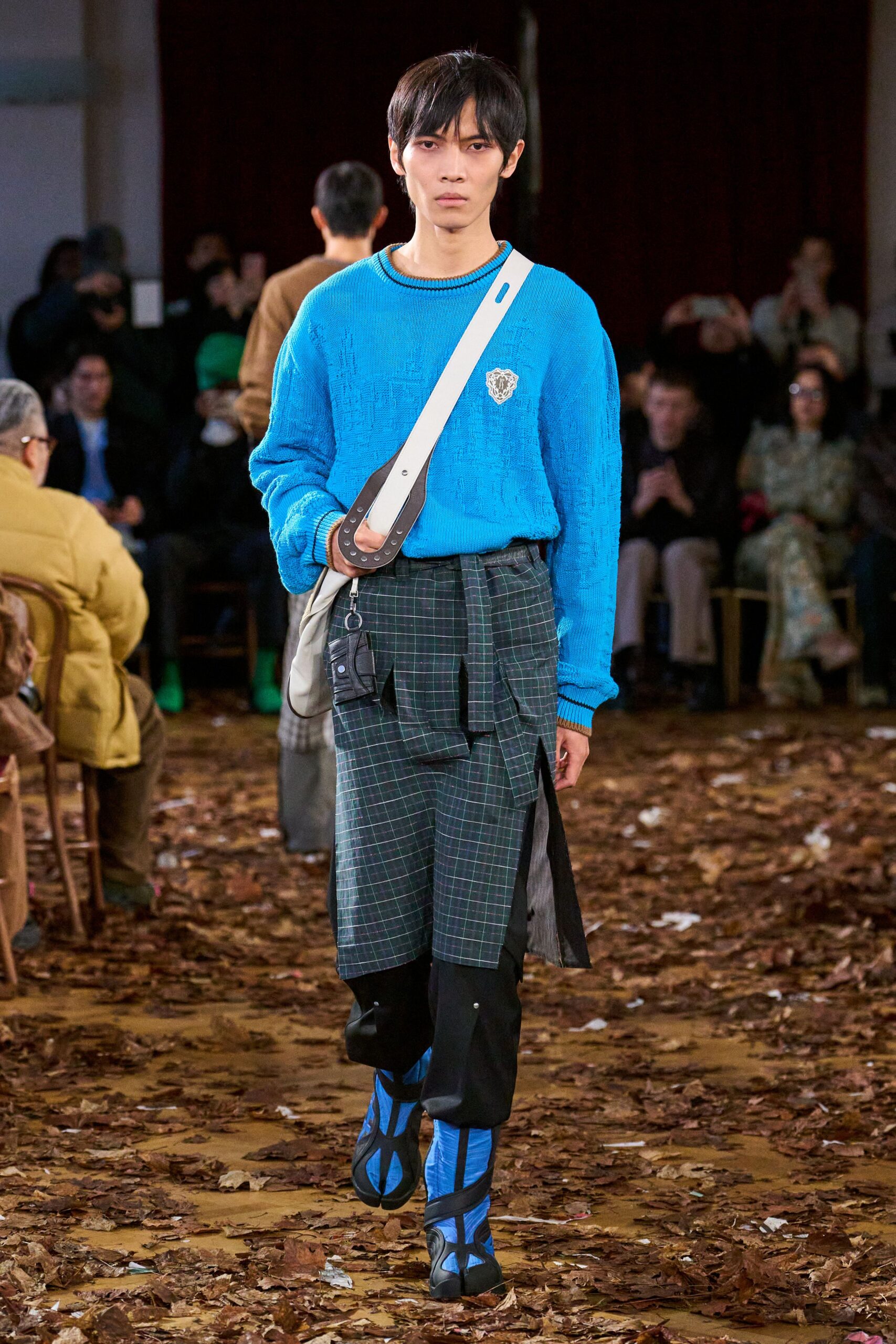 black cotton asymmetric relaxed checked pants