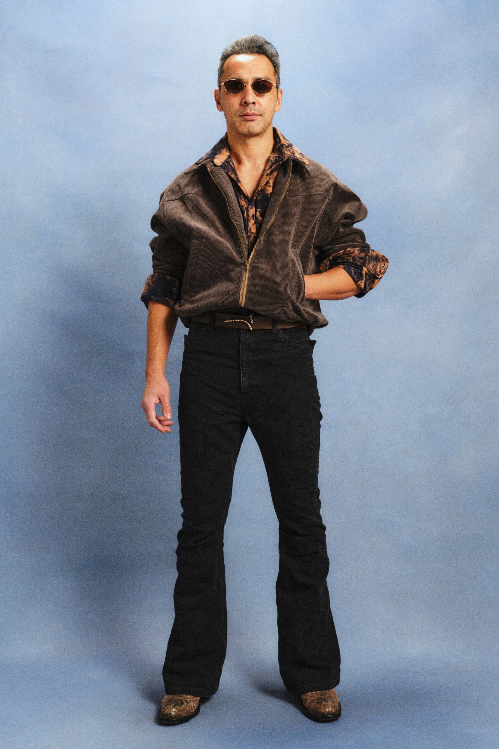 black denim fitted flared pants