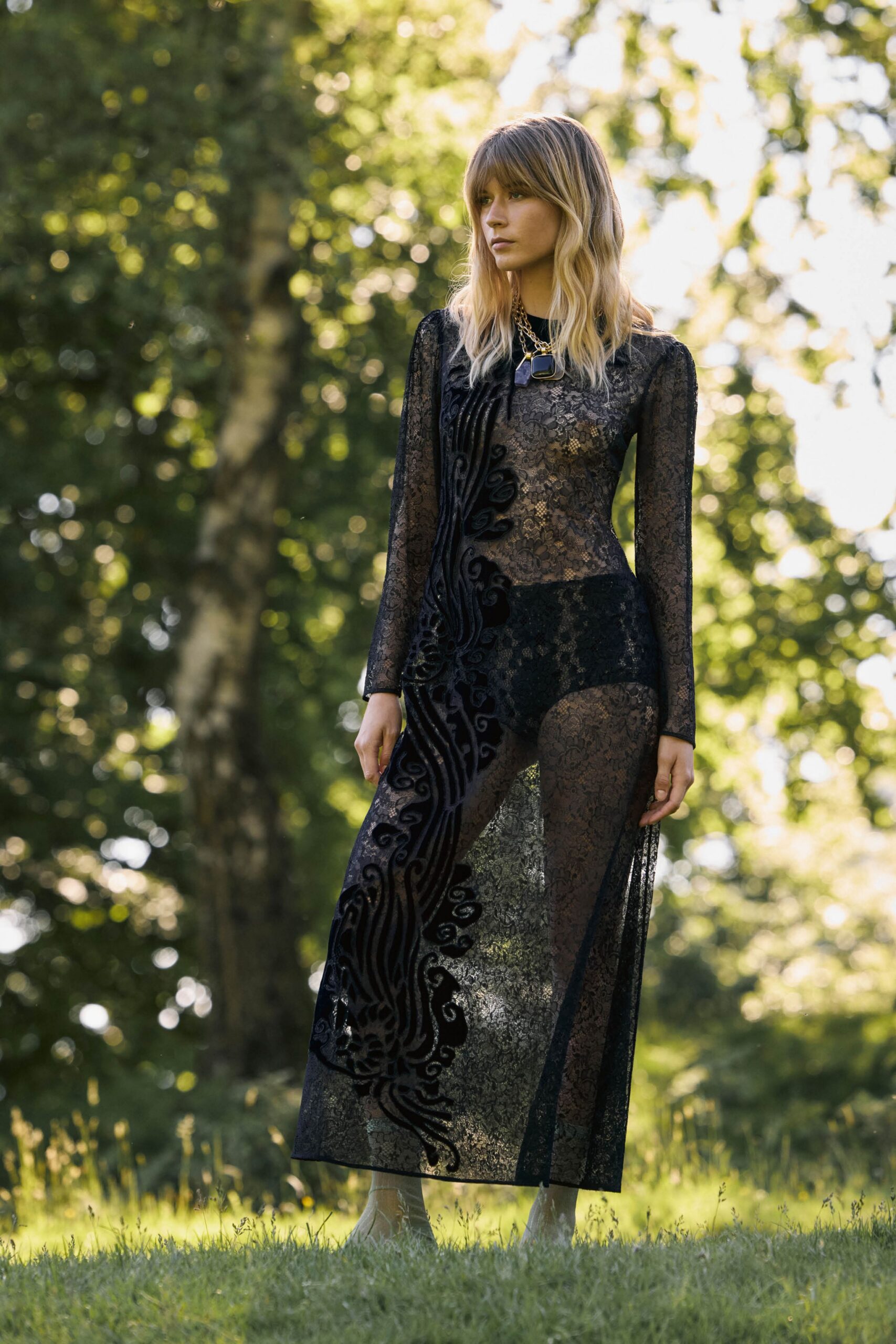 black lace long-sleeve dress