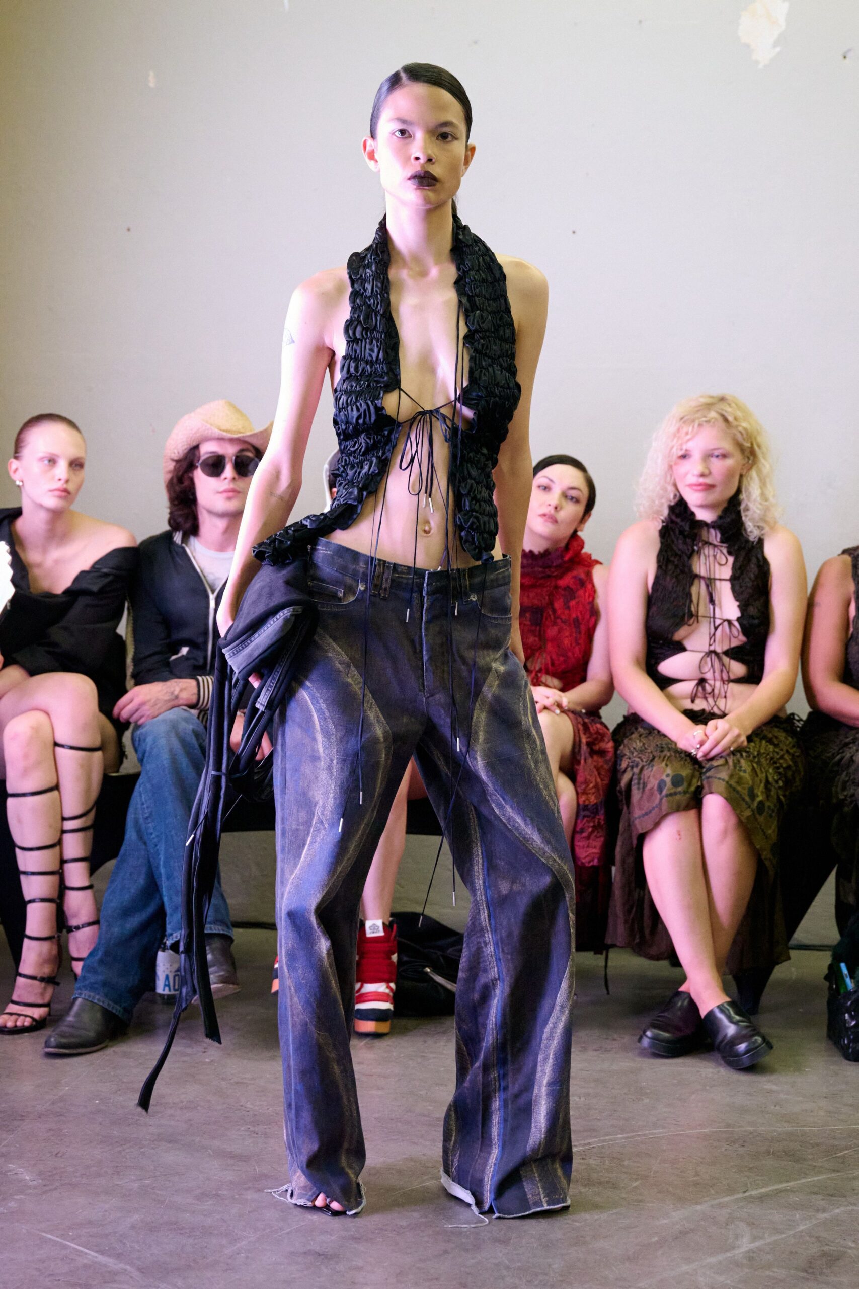 blue denim relaxed distressed wide-leg pants