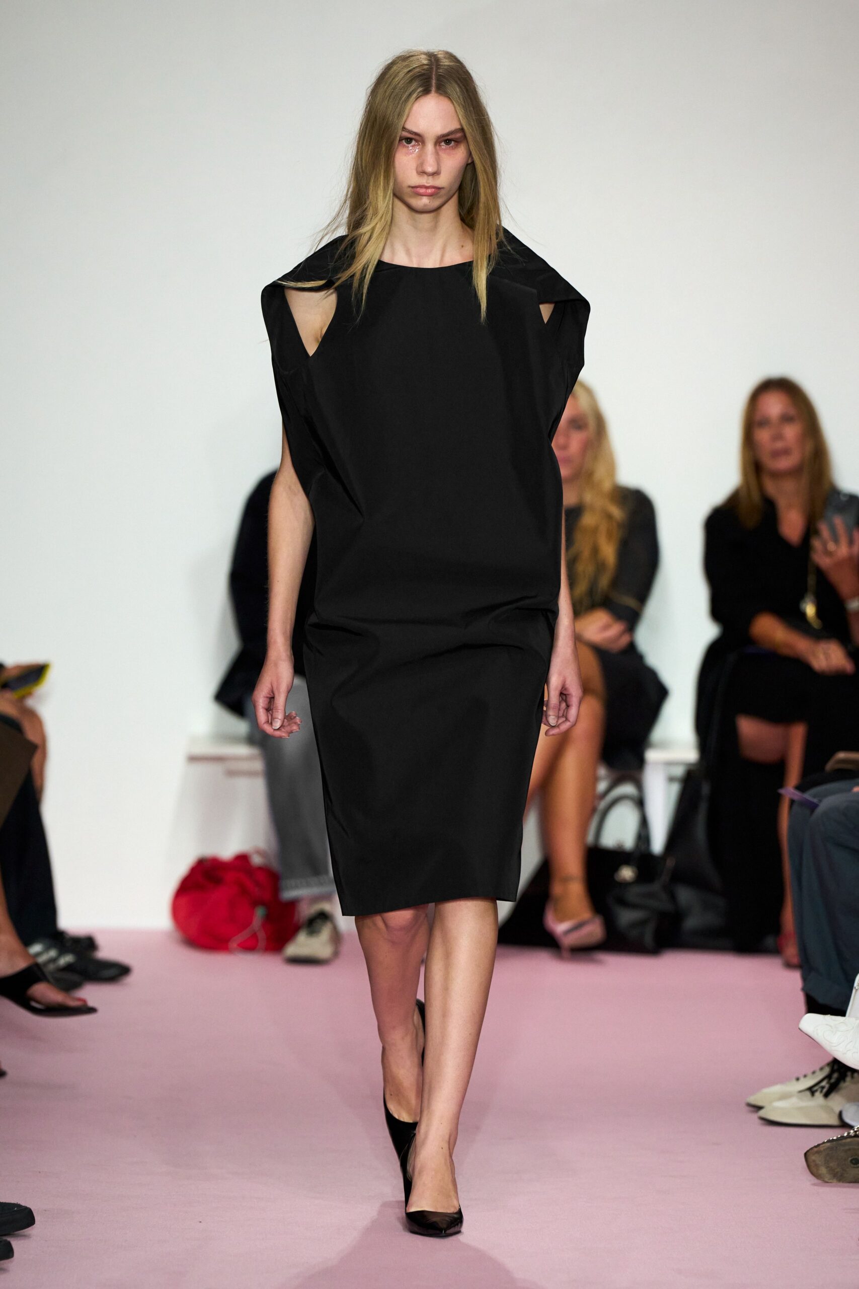 black cotton sleeveless cutout oversized straight-leg midi dress