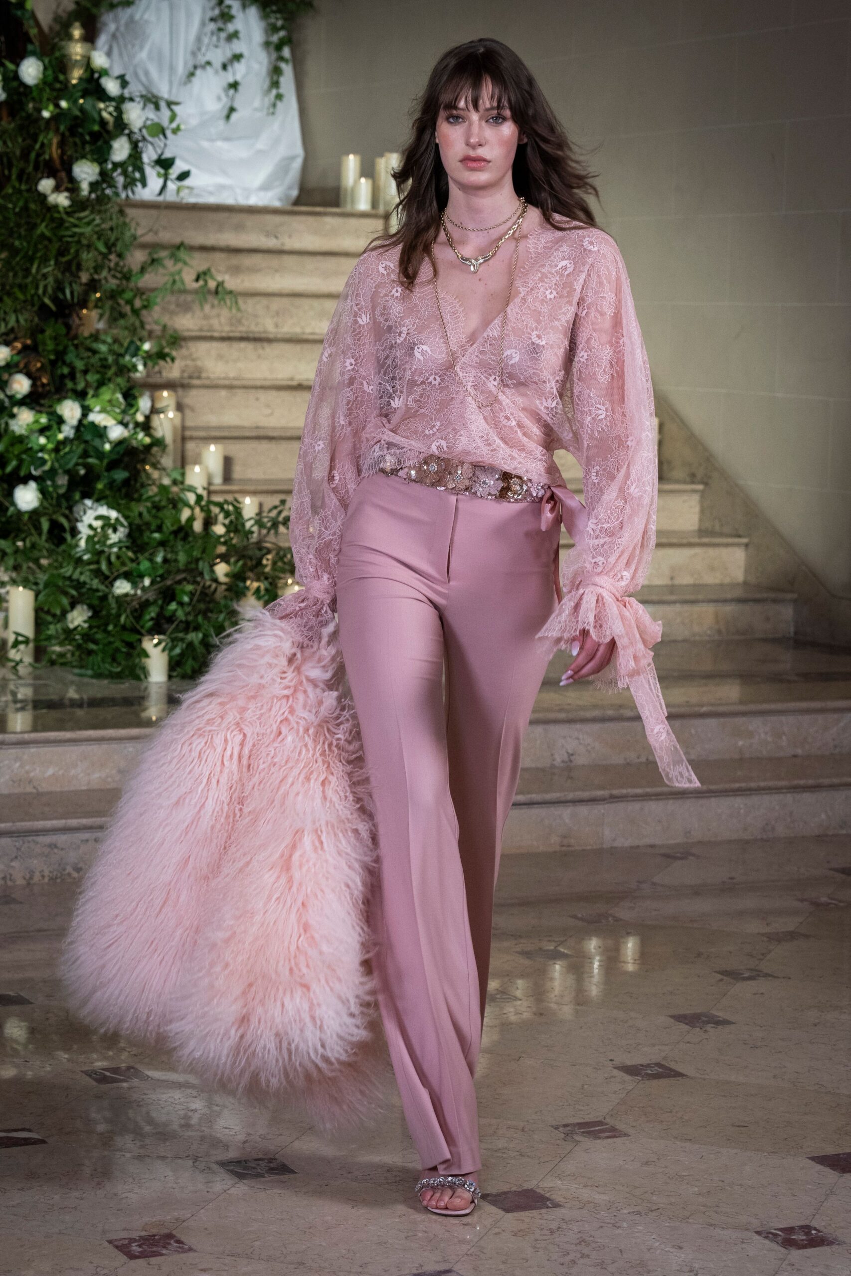pink fur oversized coat