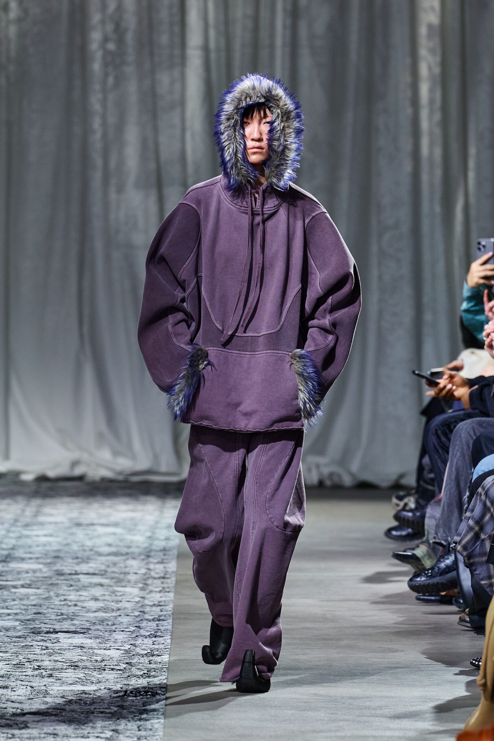 purple cotton long-sleeve hooded oversized layered hoodie