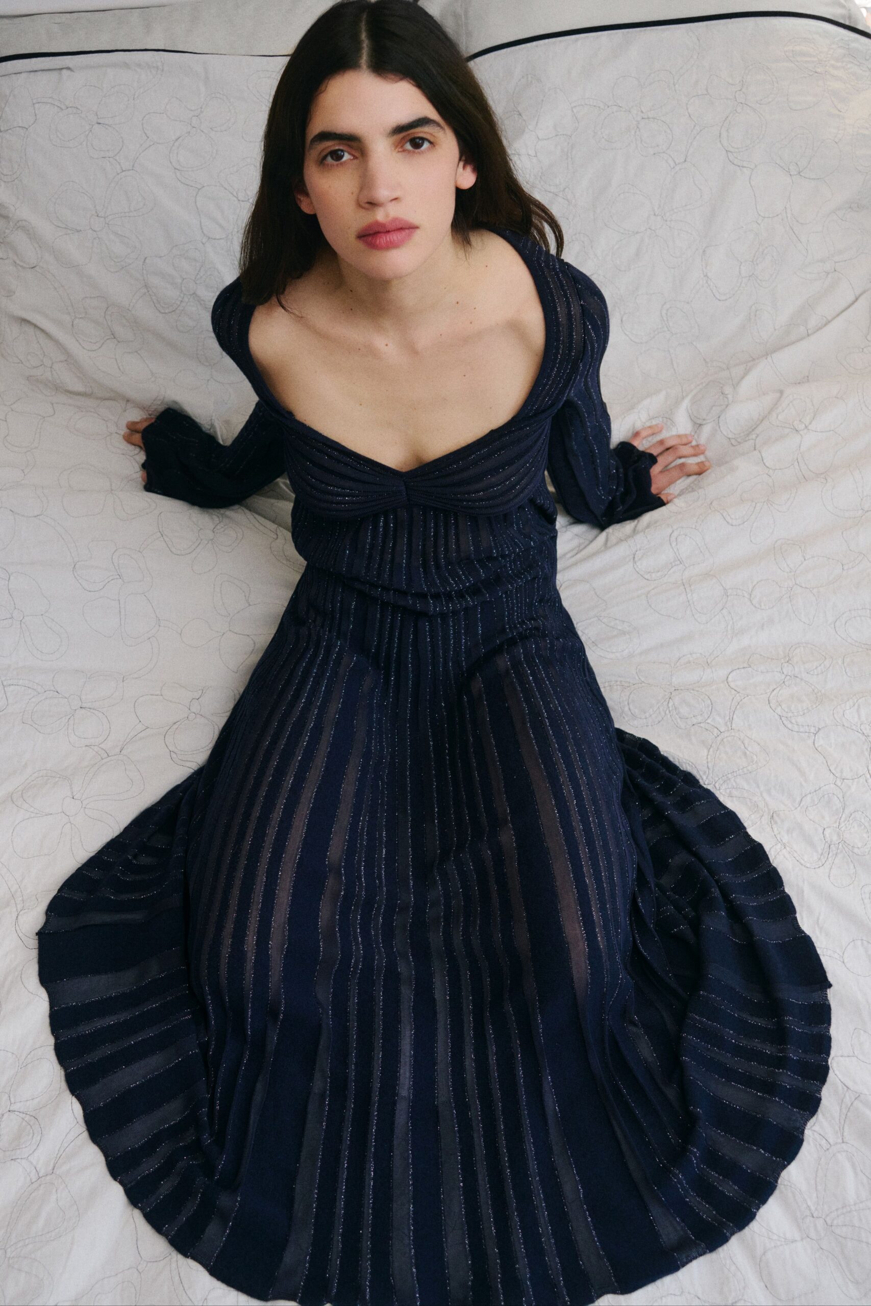 blue silk fitted gown