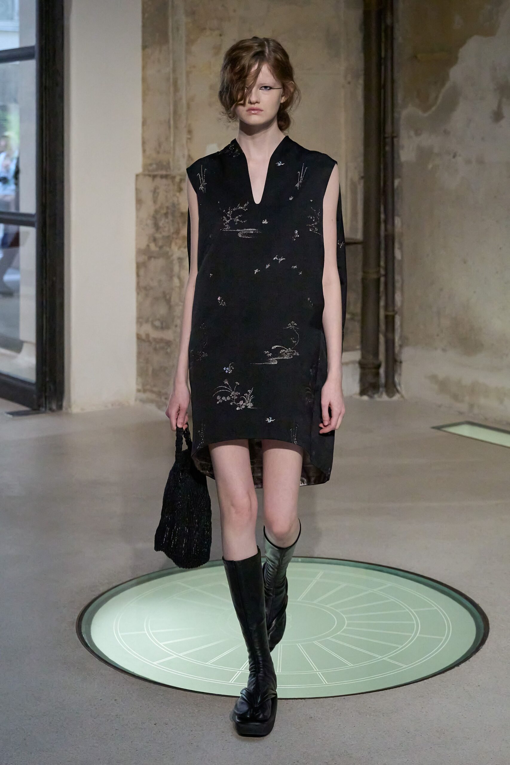 black cotton sleeveless v-neck relaxed embroidered mini dress