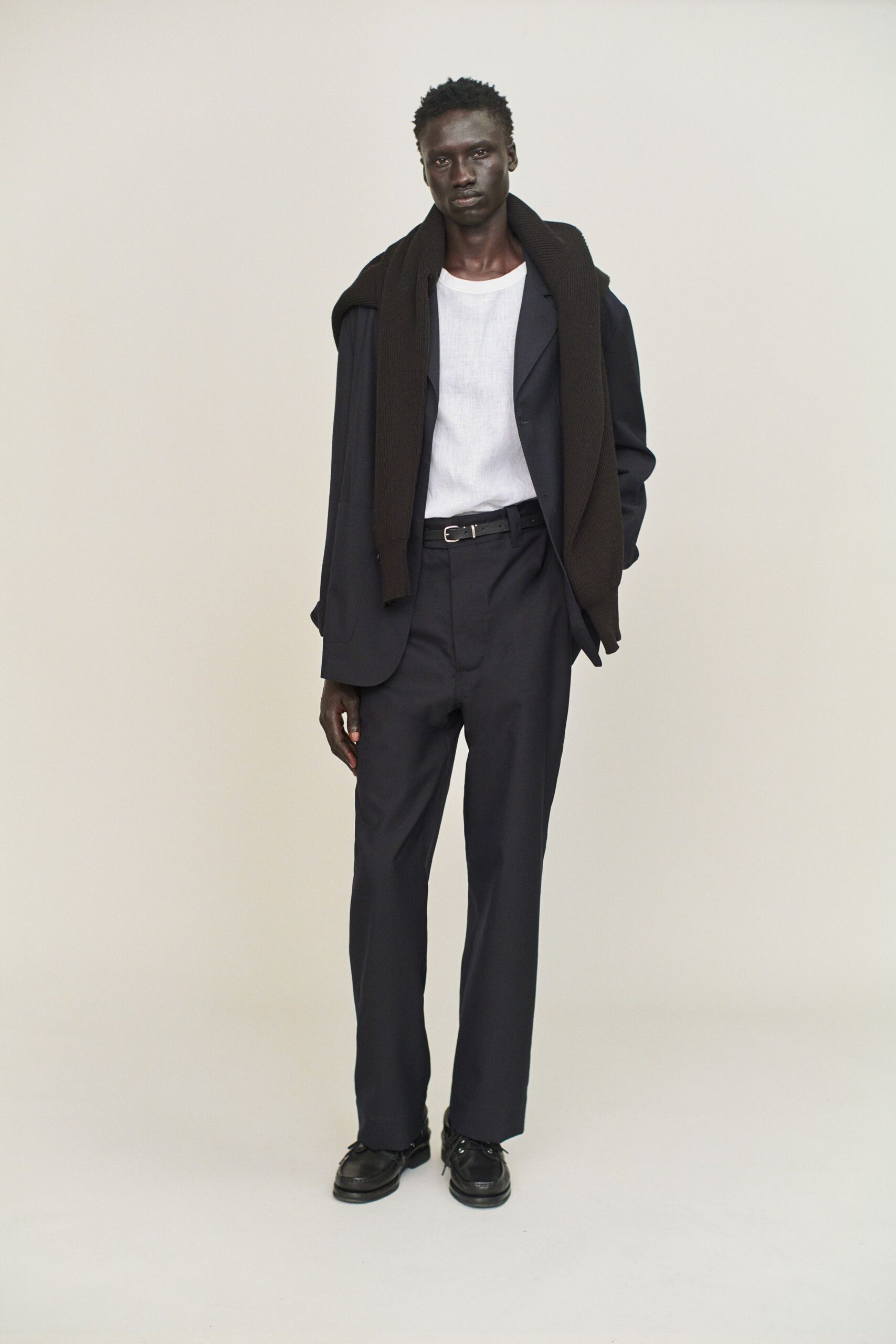 black tailored blazer with white shirt