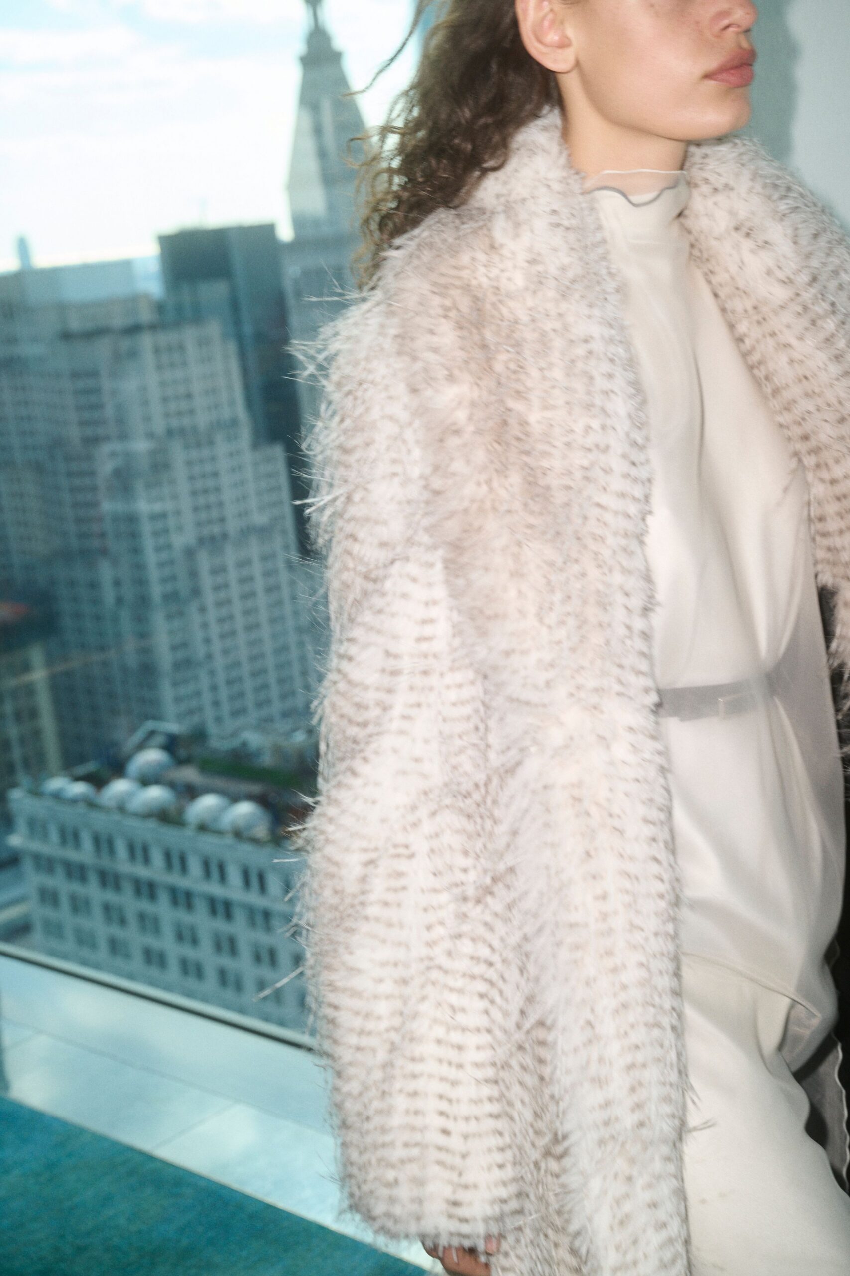 white fur relaxed textured coat