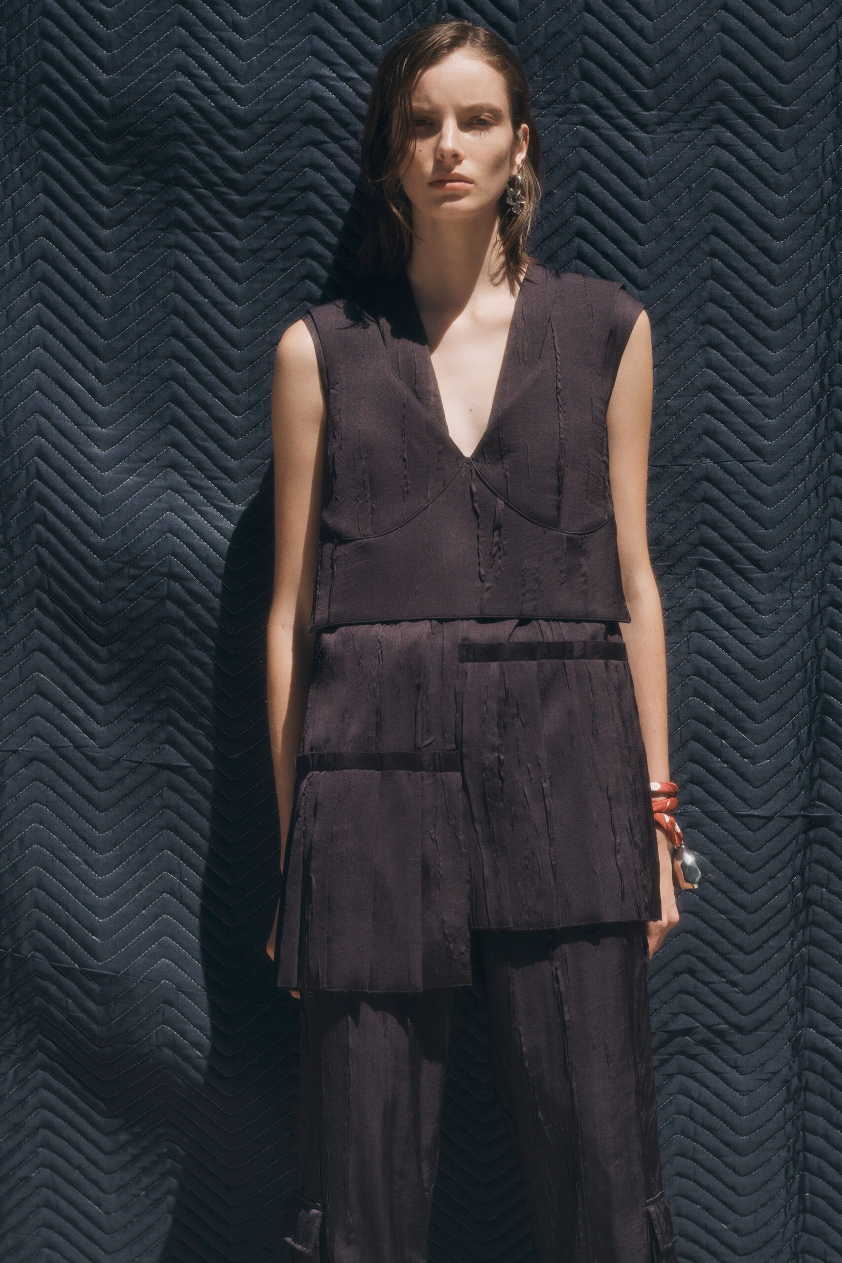 black cotton sleeveless v-neck fitted layered top