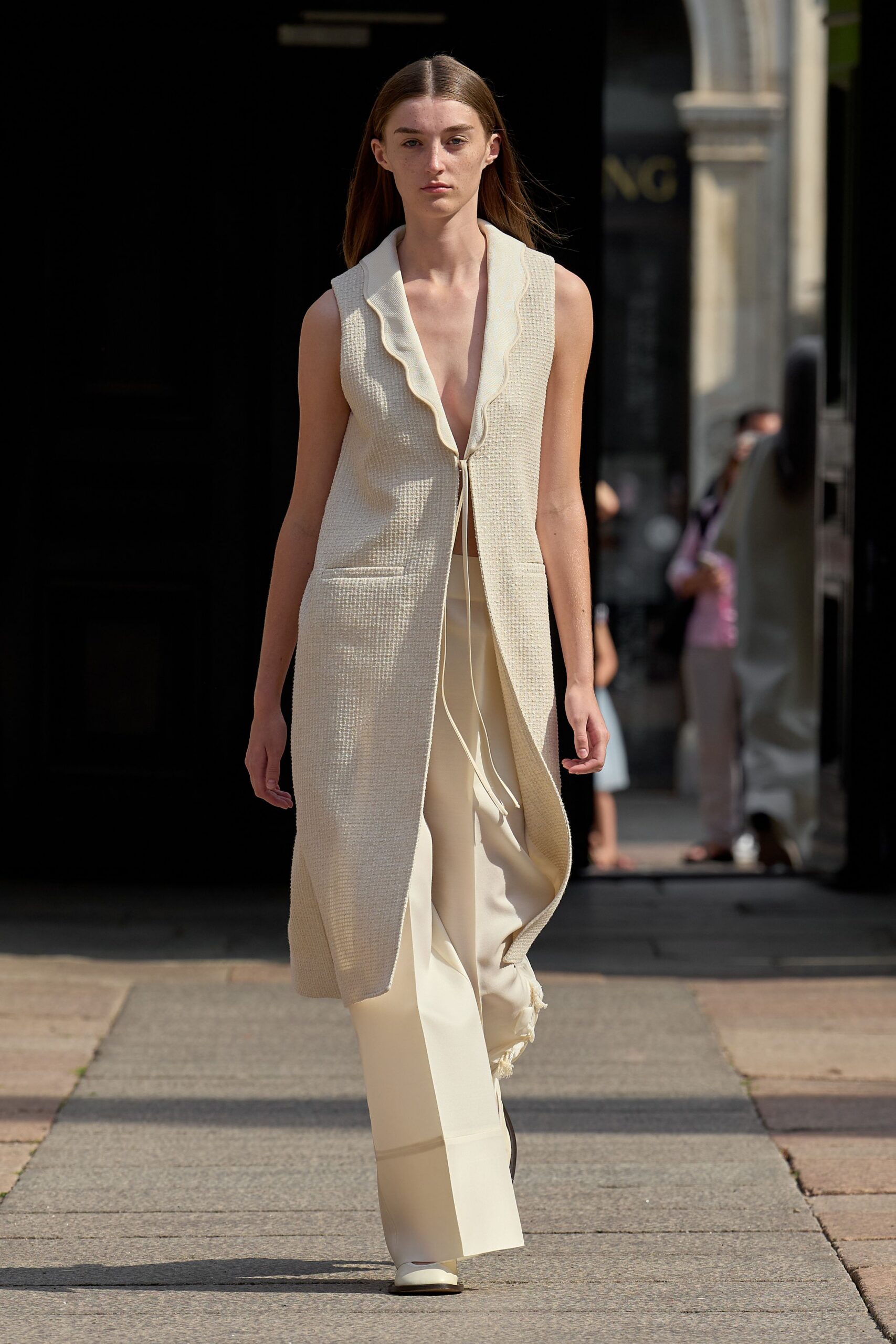 beige relaxed sleeveless dress