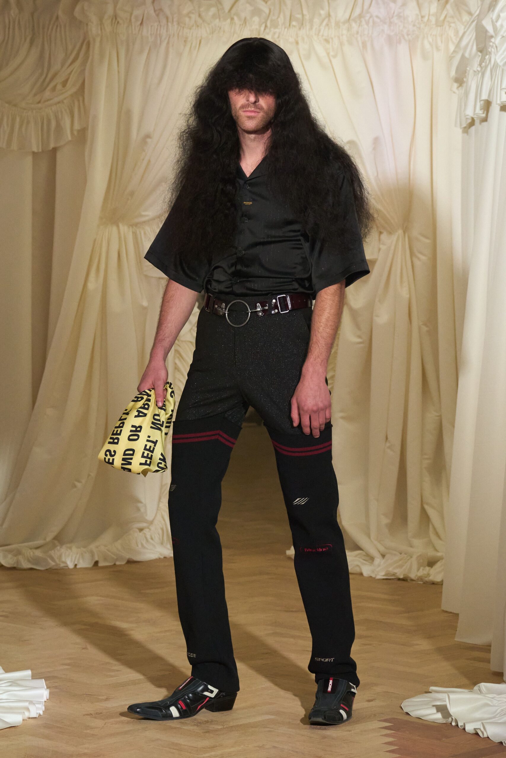black relaxed shirt with fitted pants
