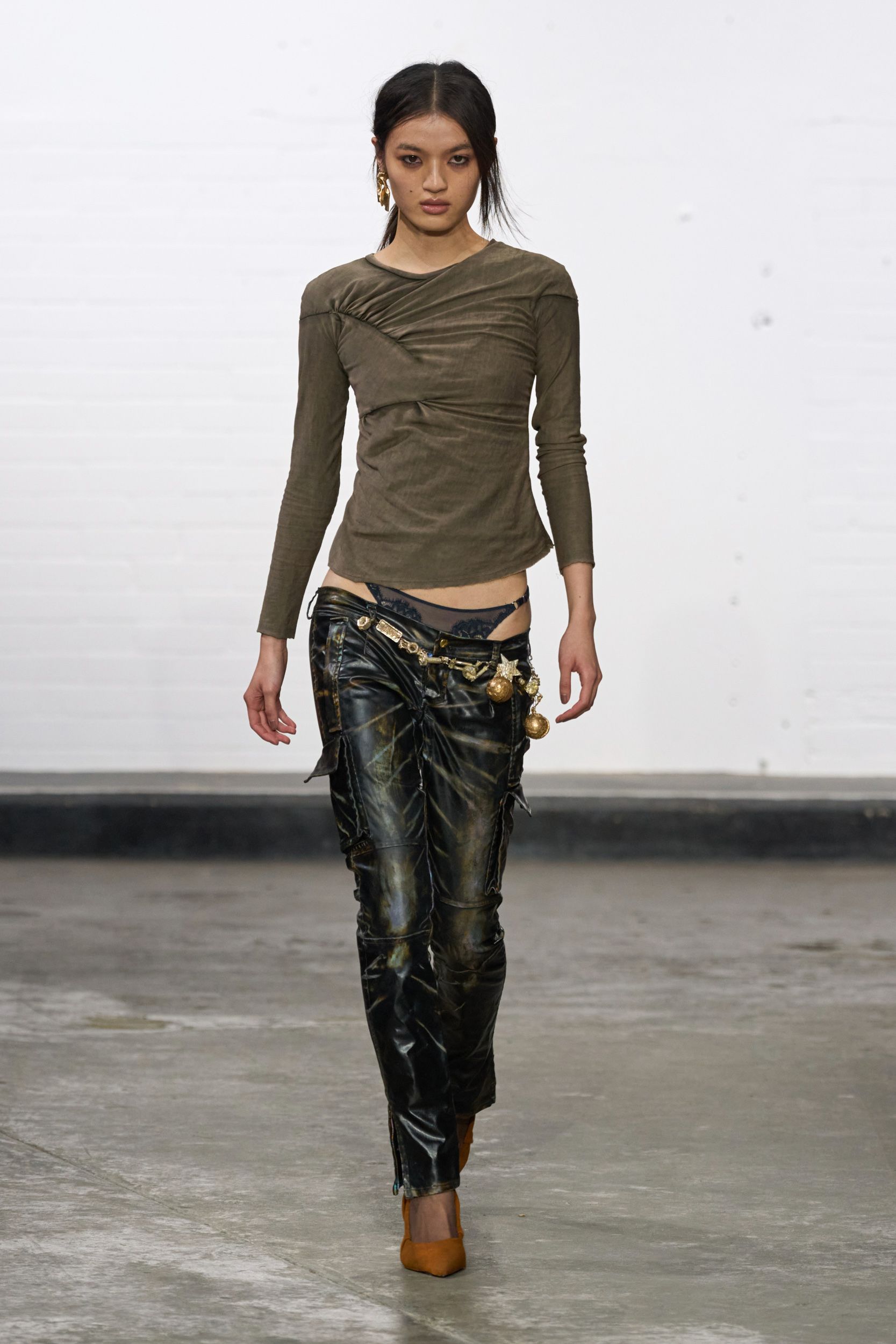 black denim slim distressed cargo pants