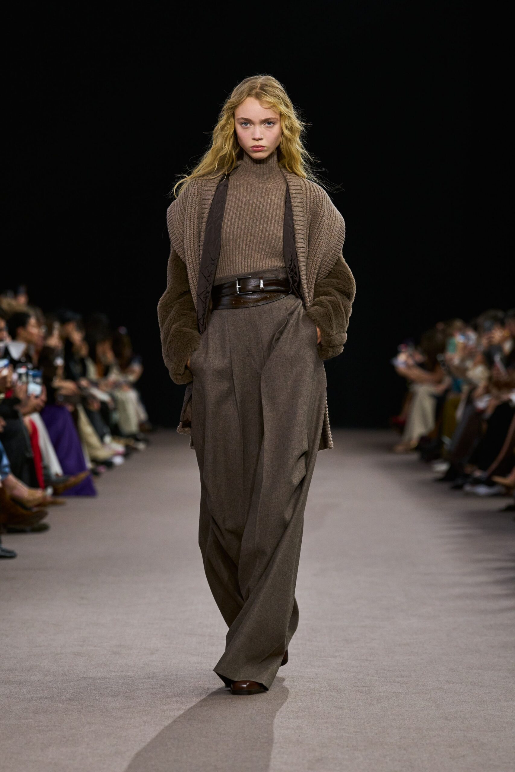 brown wool long-sleeve high-neck relaxed ribbed top