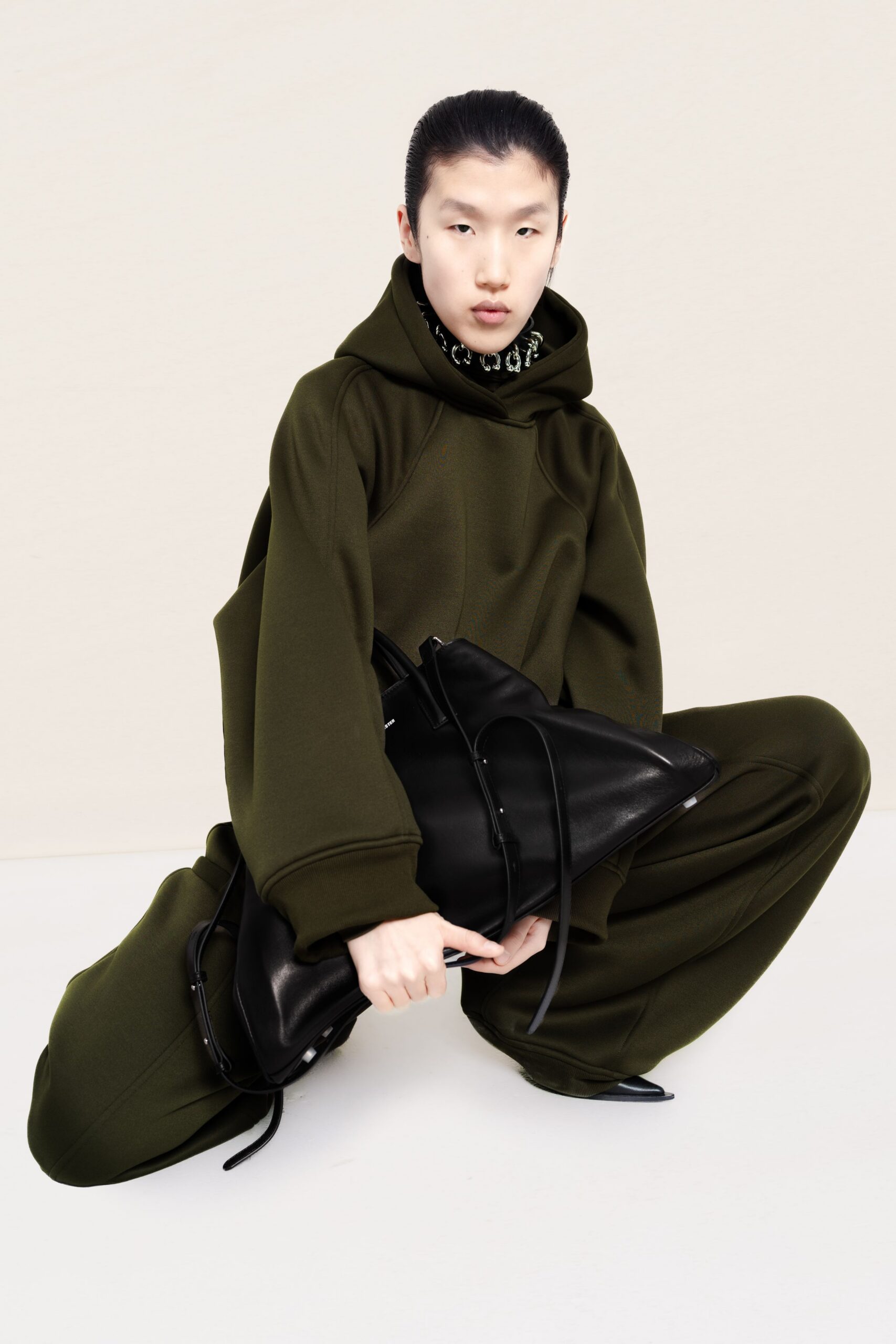 green cotton long-sleeve hooded oversized hoodie