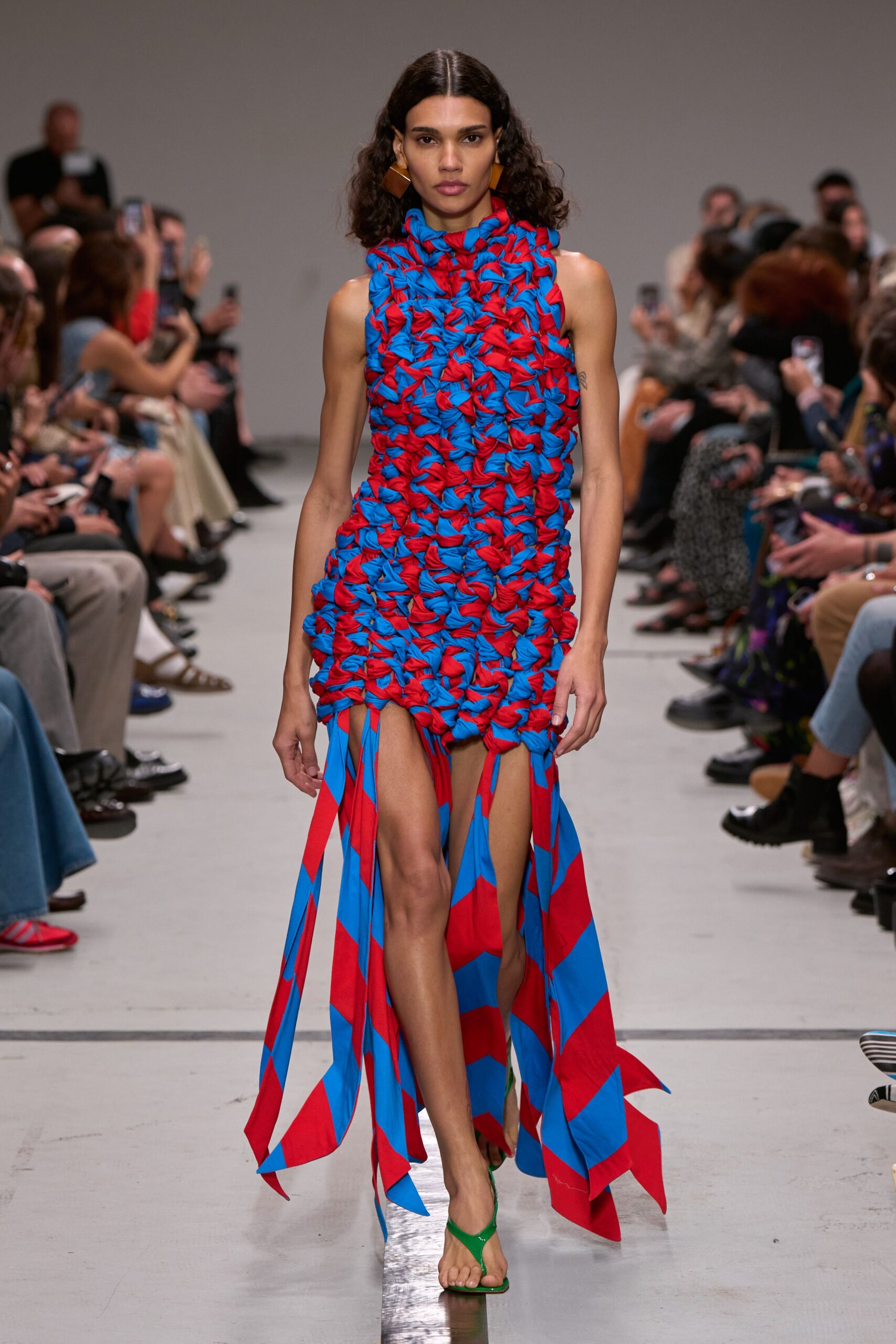 red and blue pleated mini dress