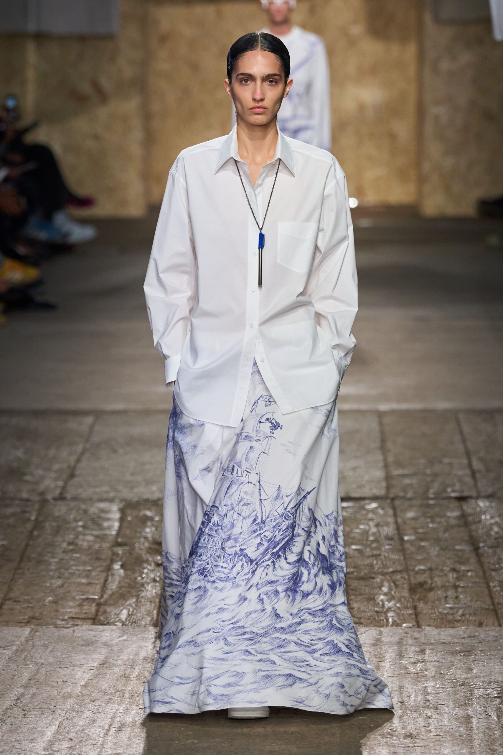 white cotton shirt with printed skirt