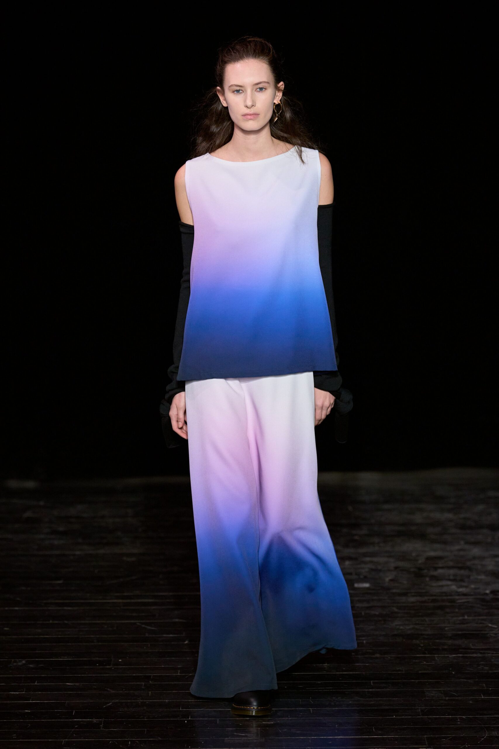 color-blocked silk top and pants