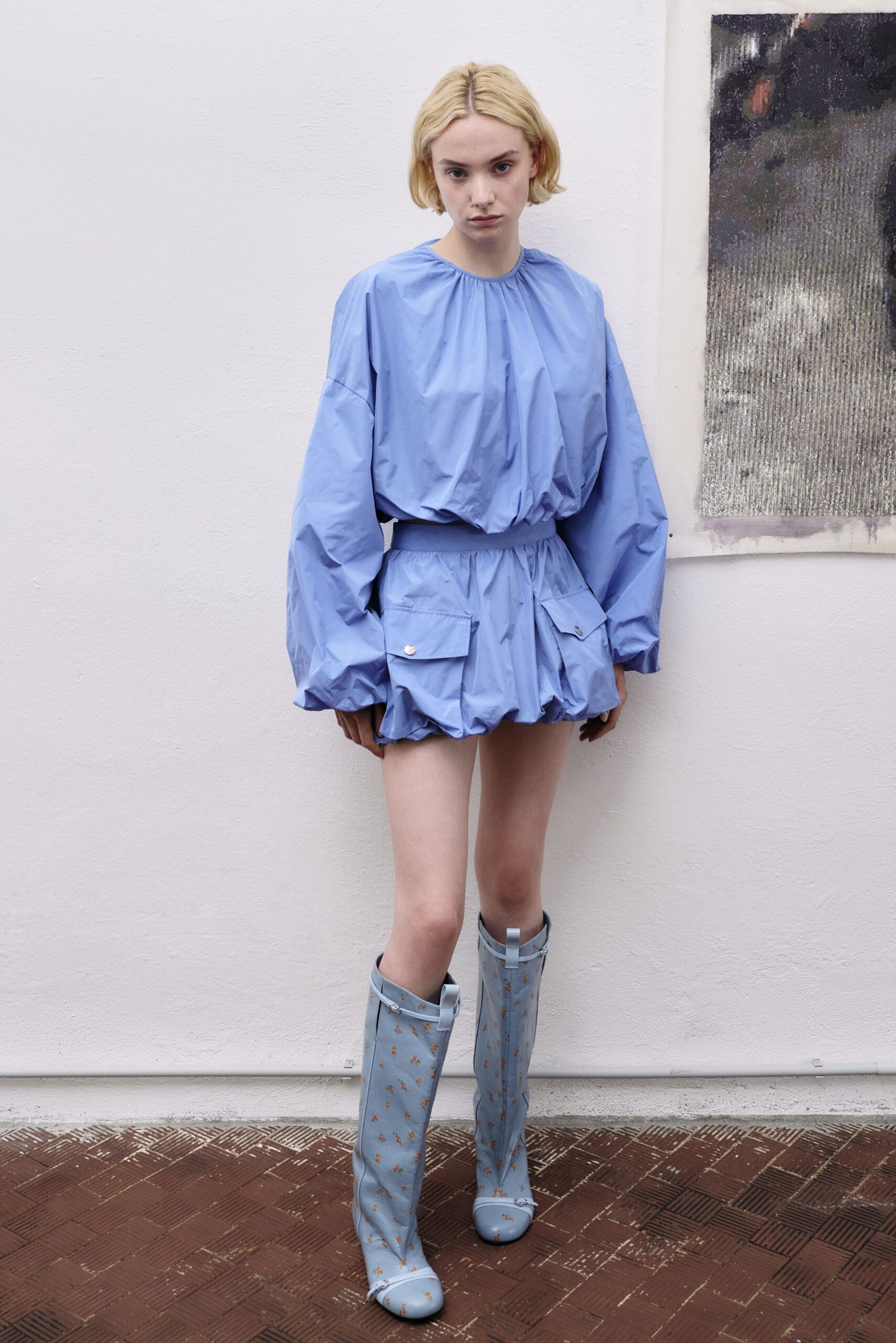 blue vinyl fitted boots