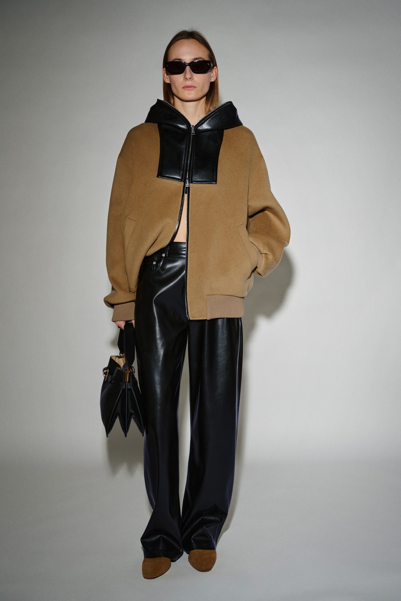 brown wool long-sleeve hooded oversized hoodie