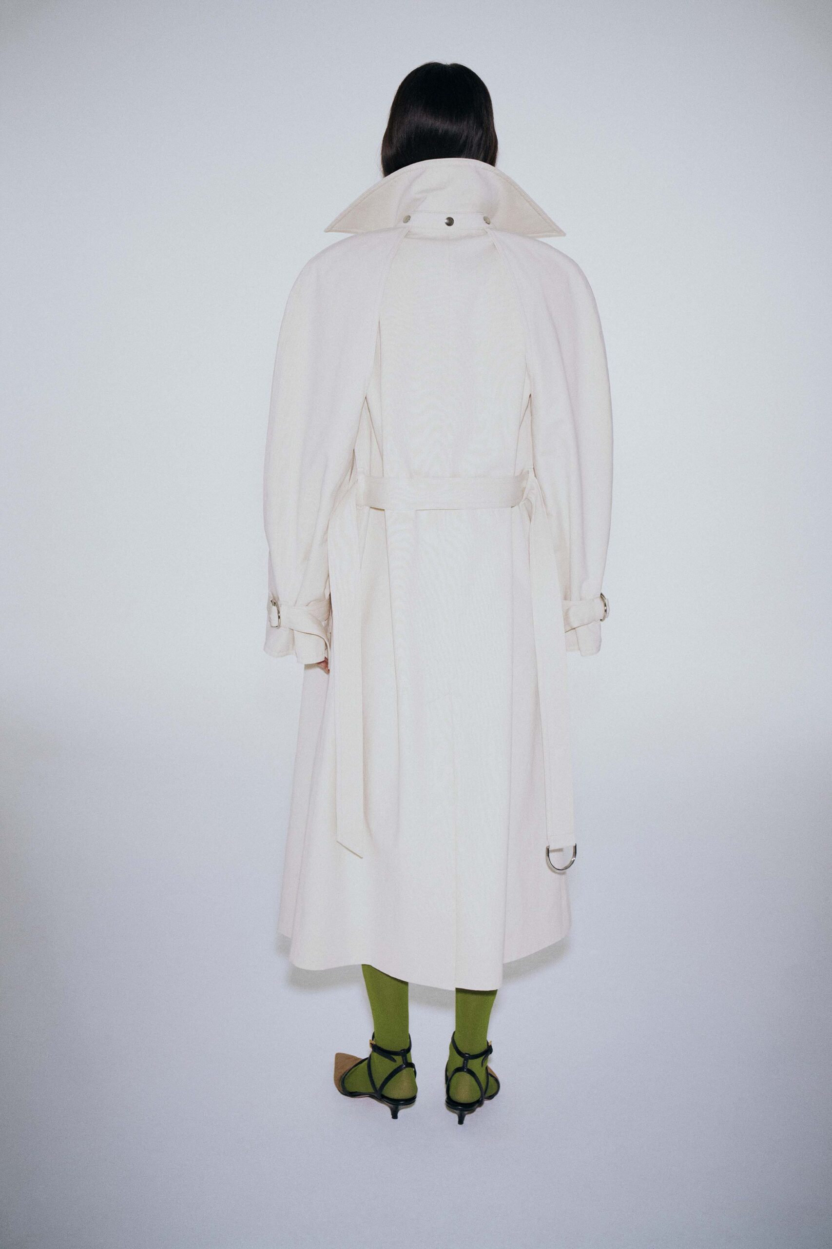 white cotton long-sleeve collared relaxed belted maxi trench