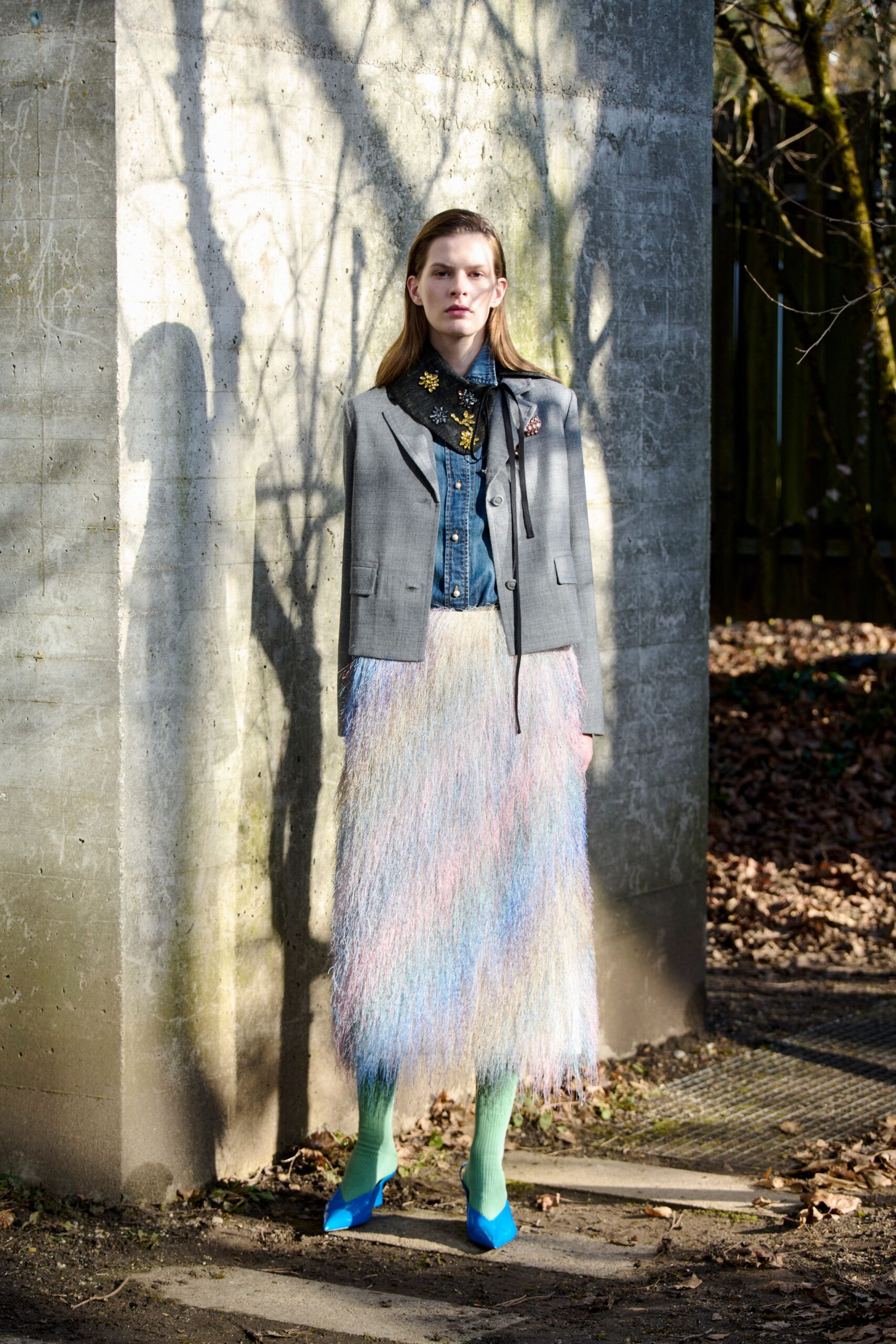 multi silk relaxed pleated flowing midi skirt