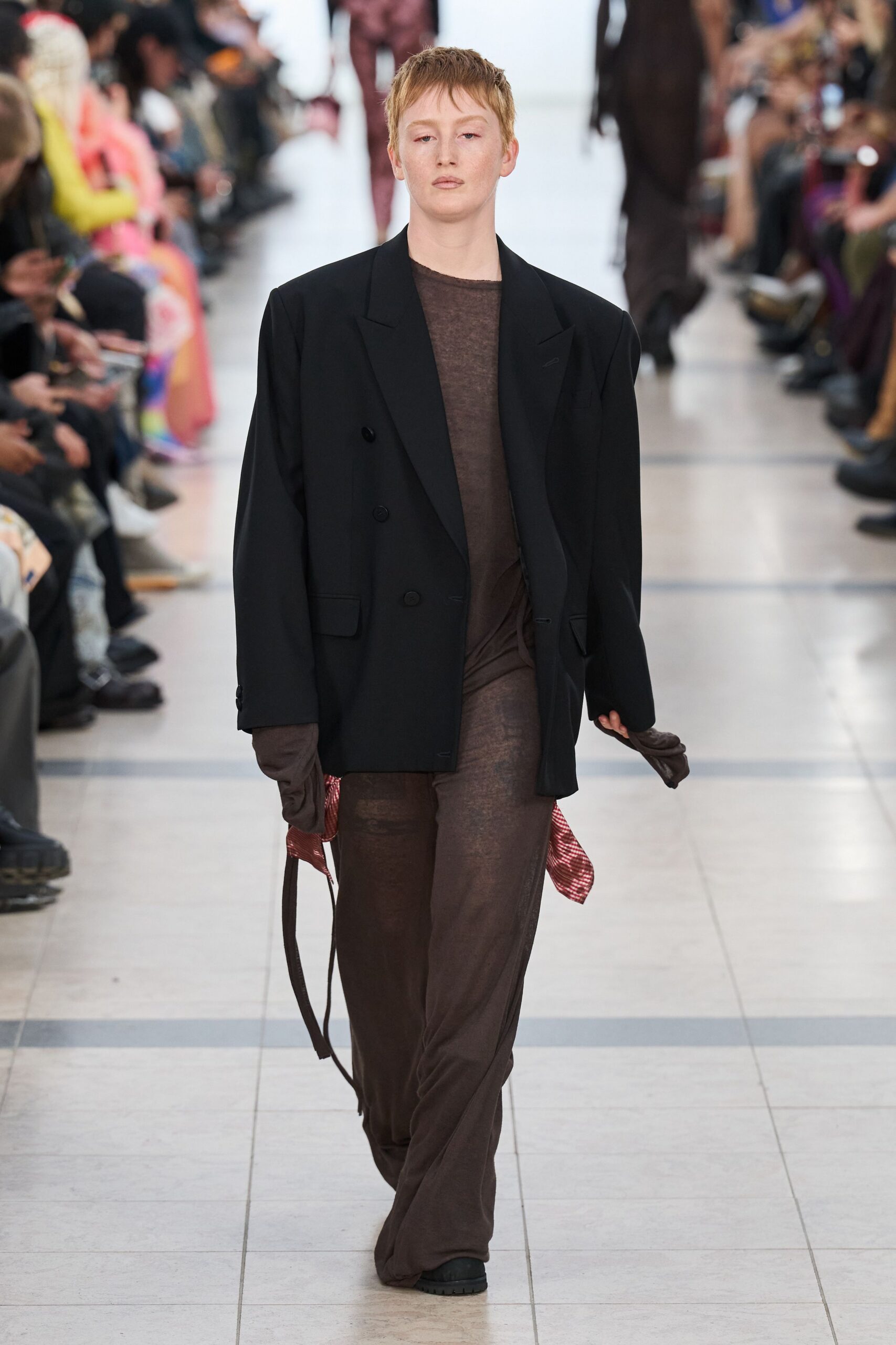 oversized black blazer with brown top and pants