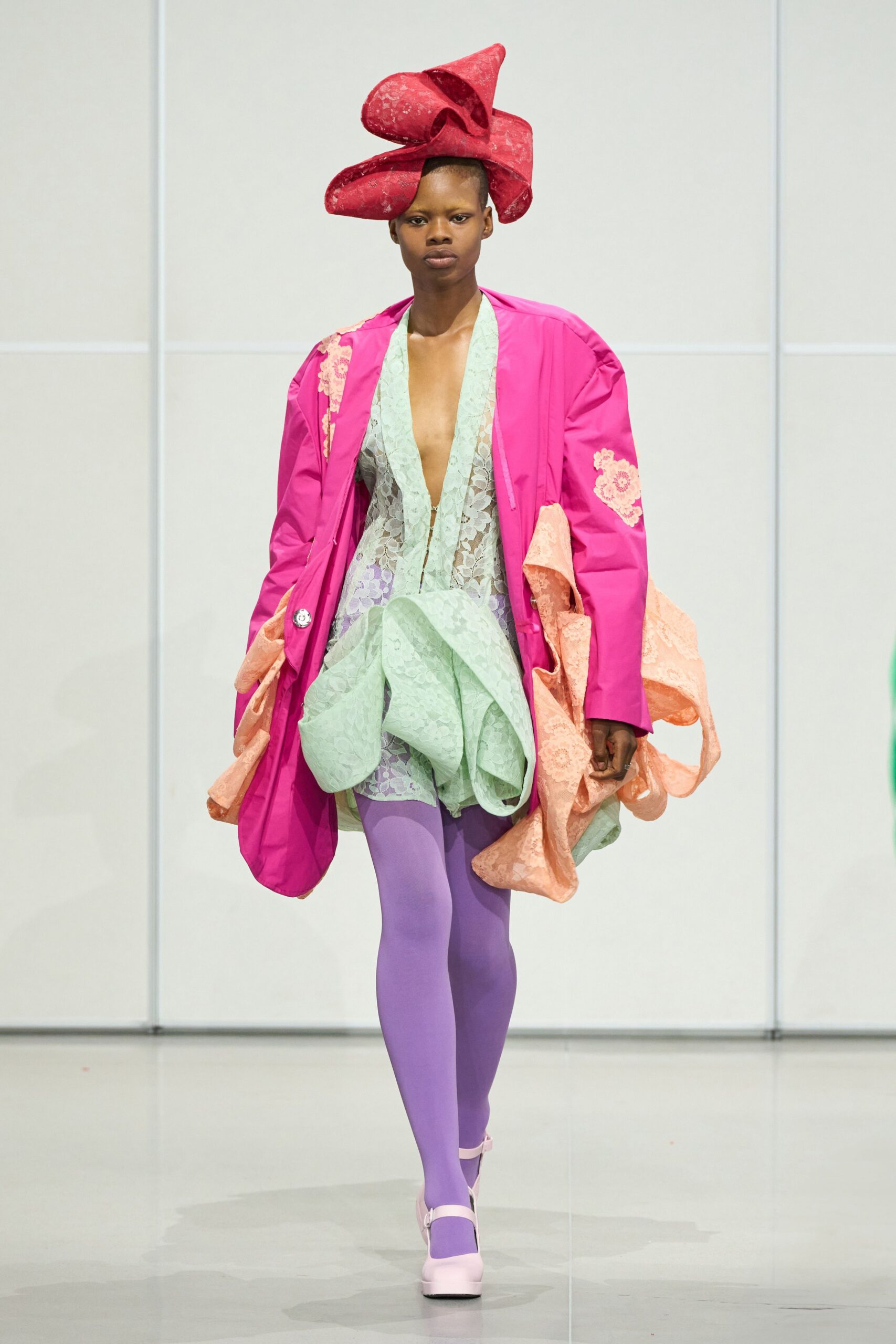 pink cotton long-sleeve oversized buttoned coat