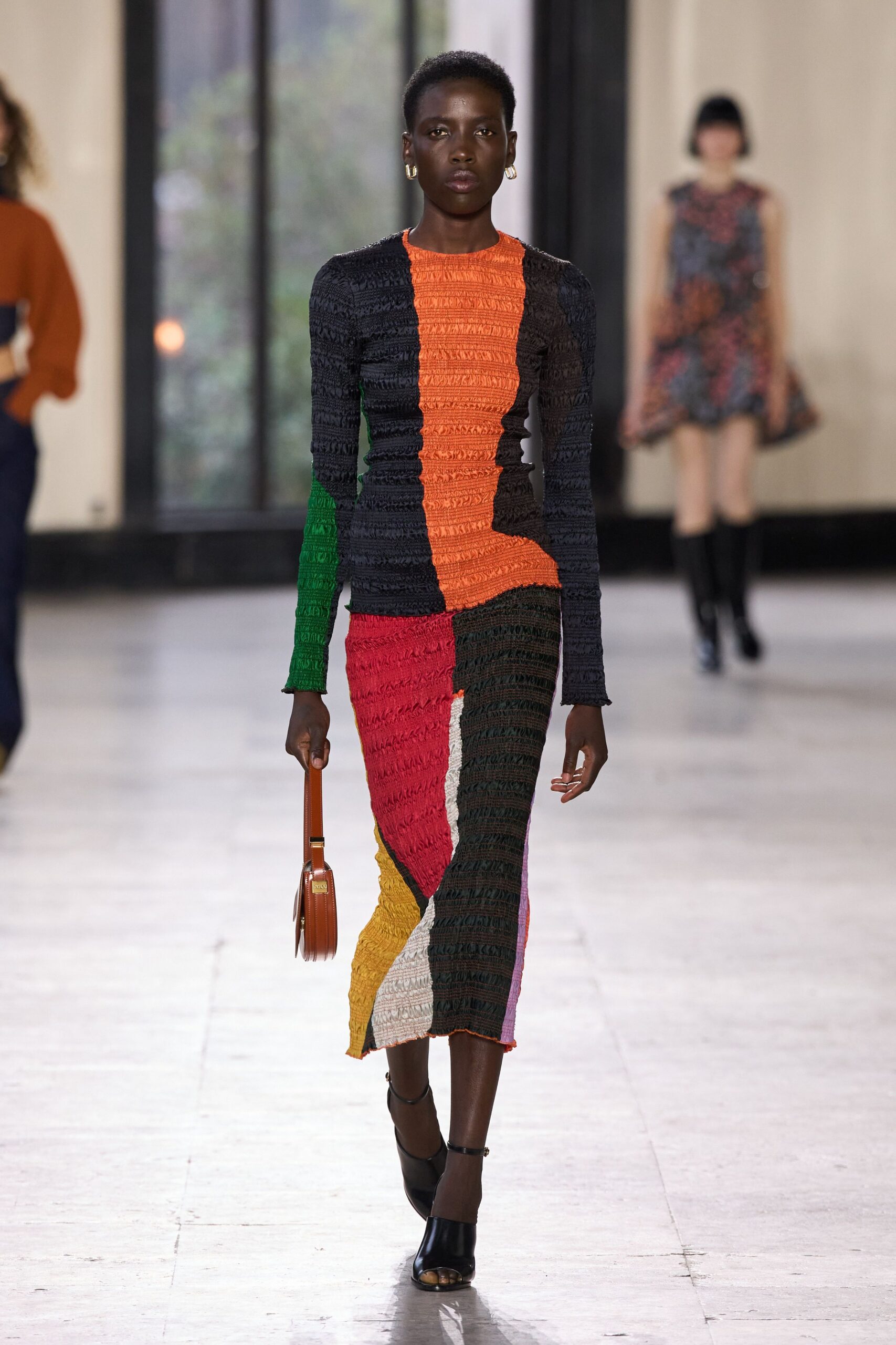color-blocked fitted midi dress