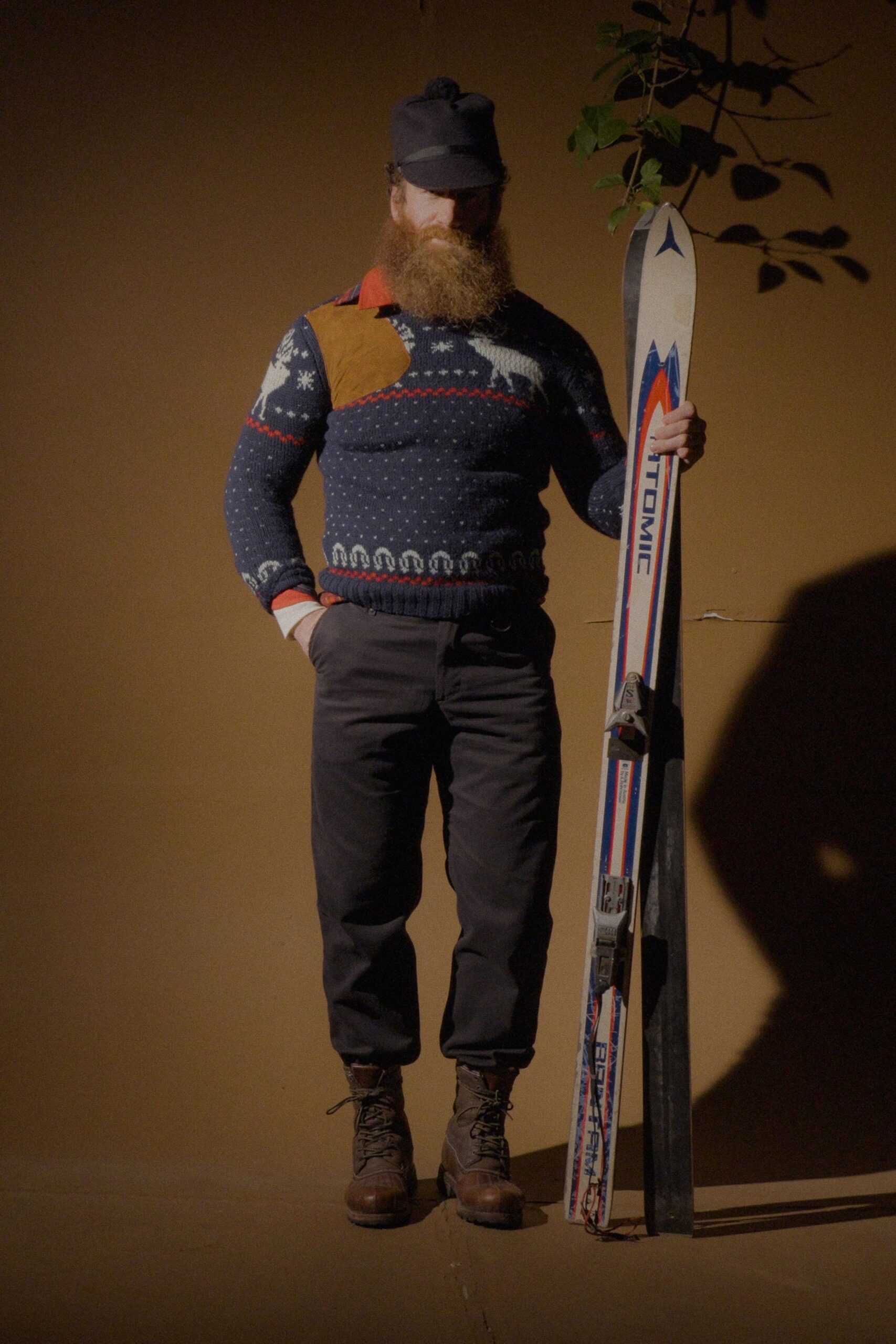navy wool sweater with black pants