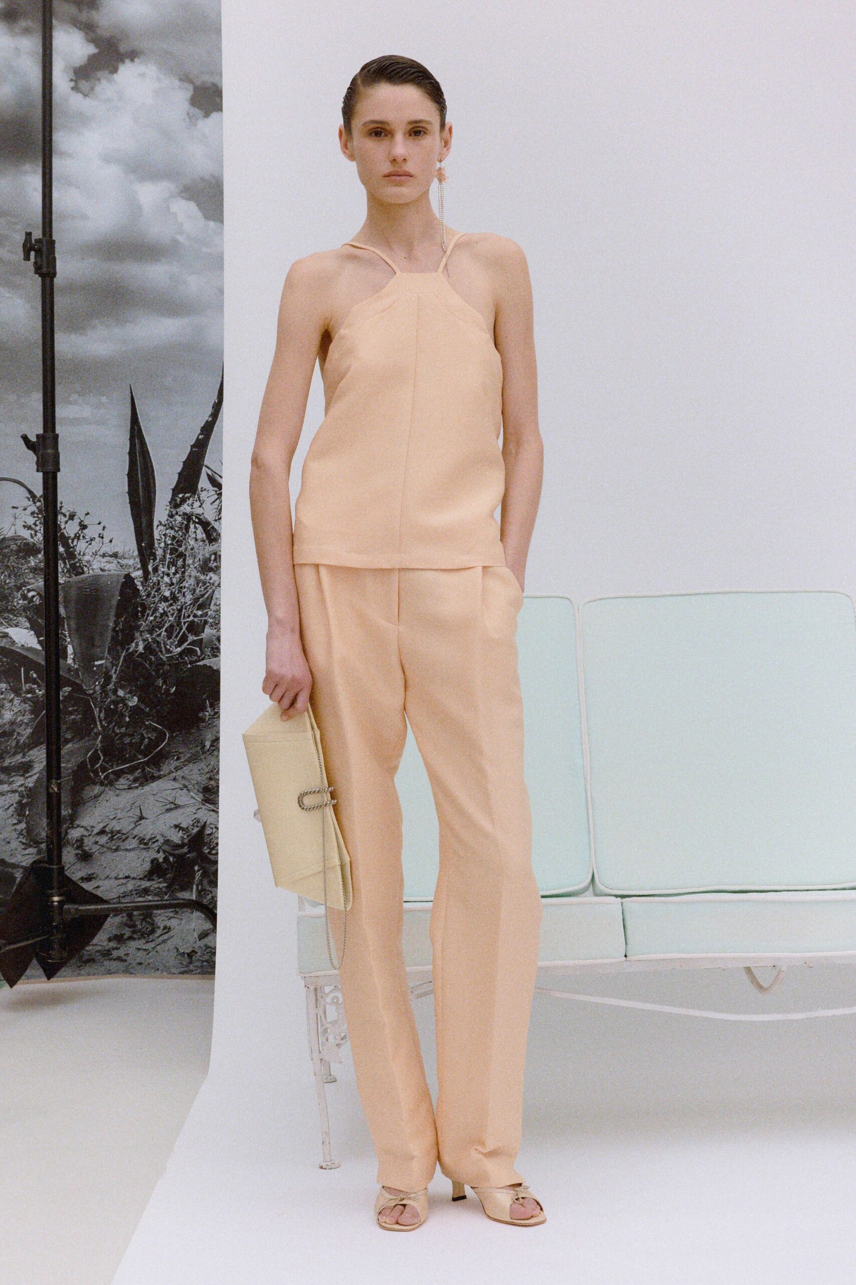 peach silk top and pants