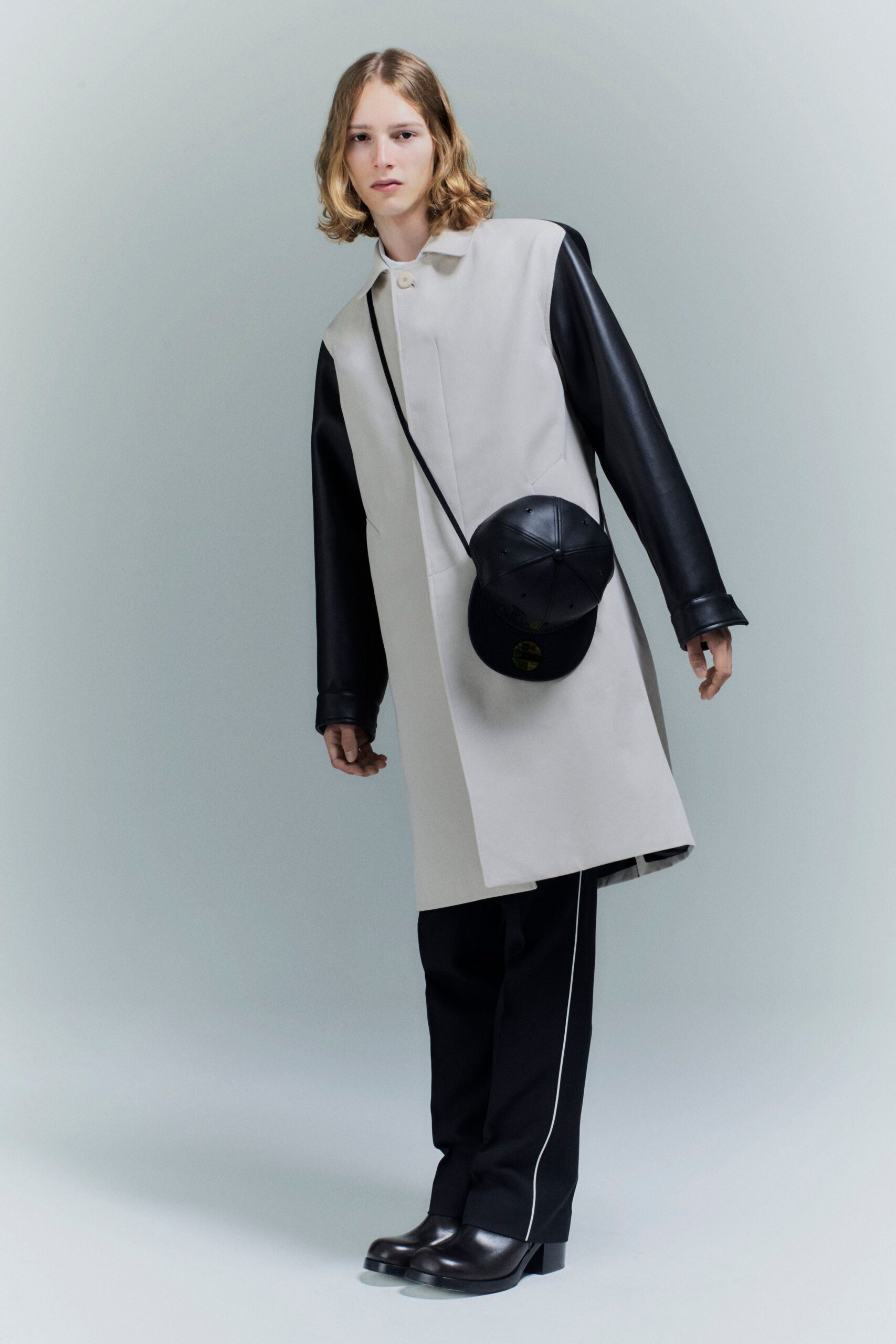 beige and black relaxed coat