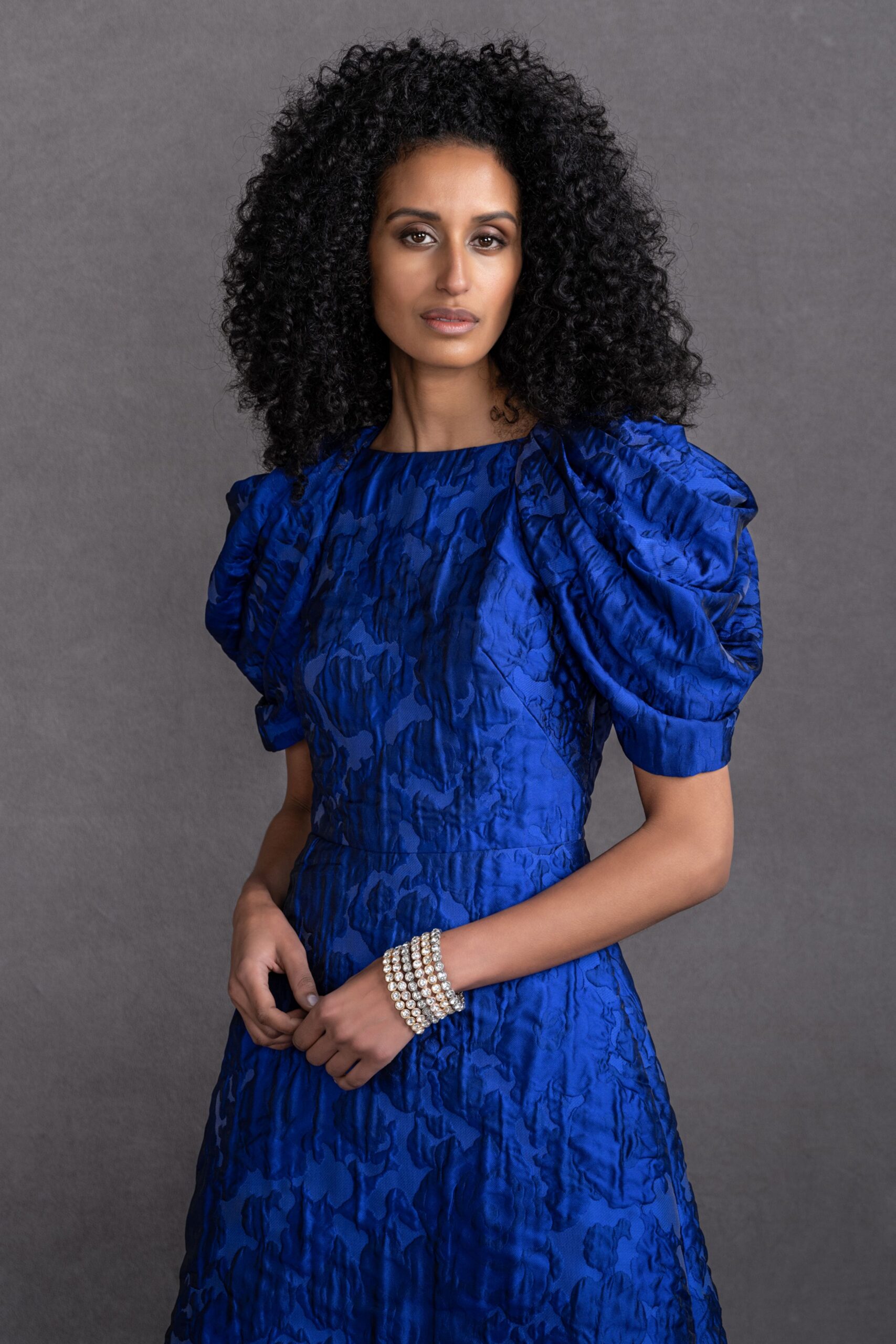 blue silk midi dress