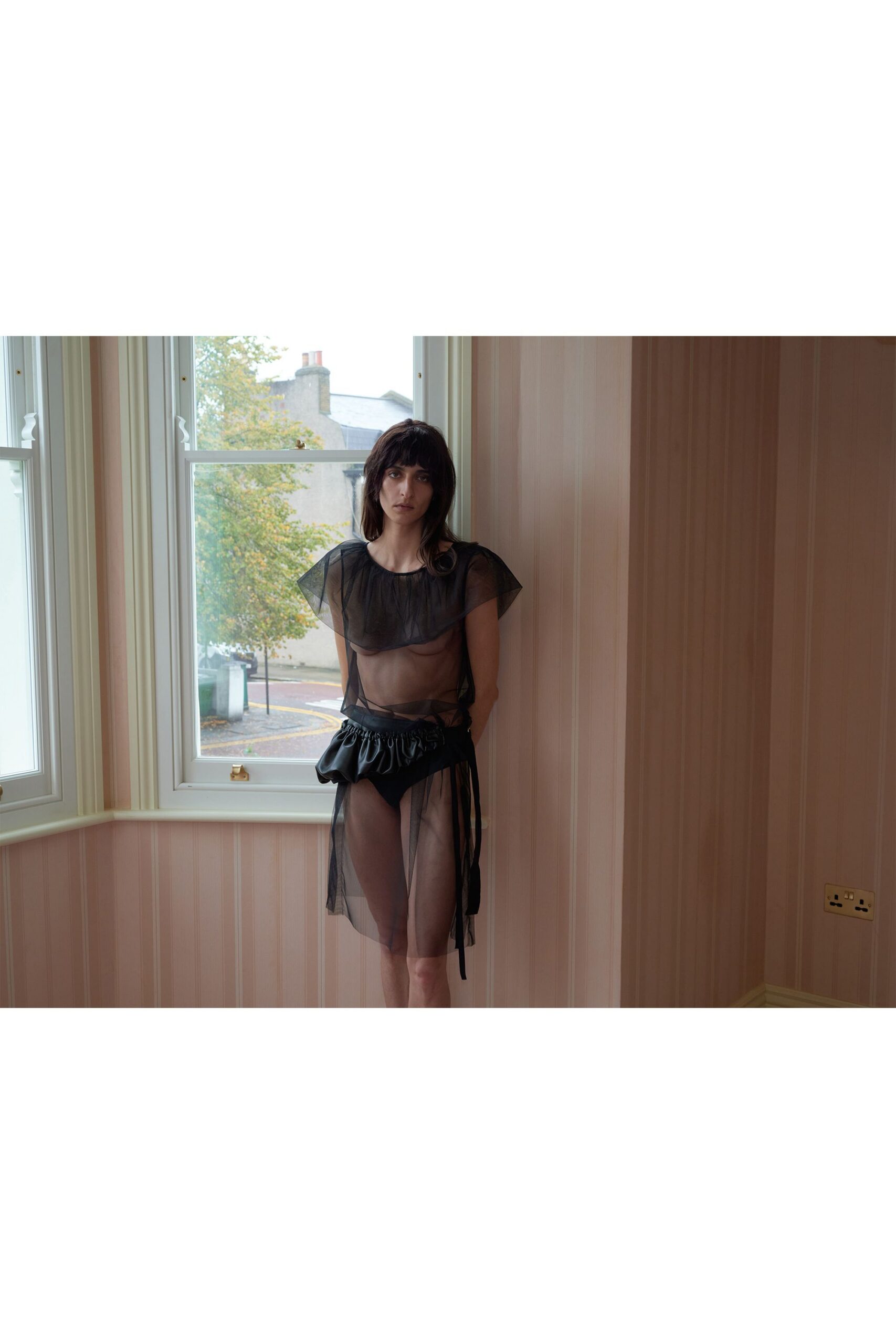 black mesh sleeveless v-neck fitted layered sheer dress