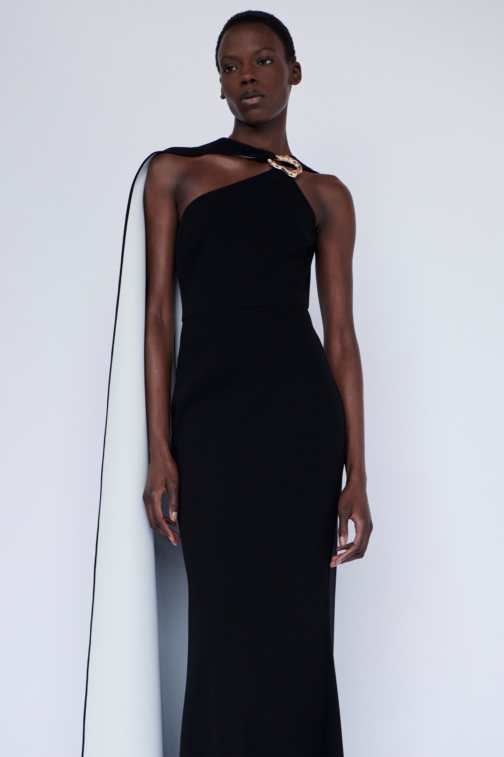 black silk fitted gown