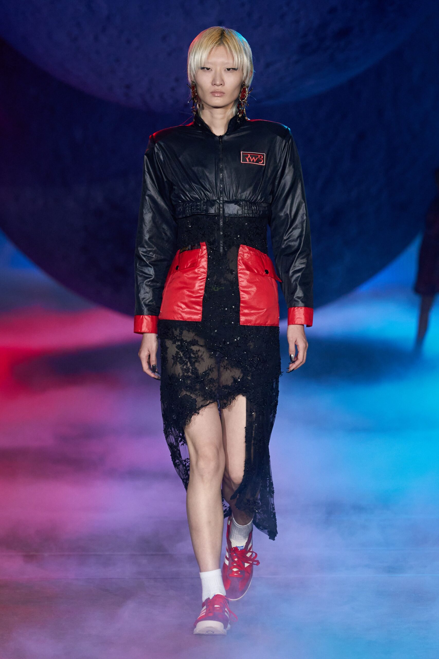 black leather long-sleeve collared fitted pleated layered dress