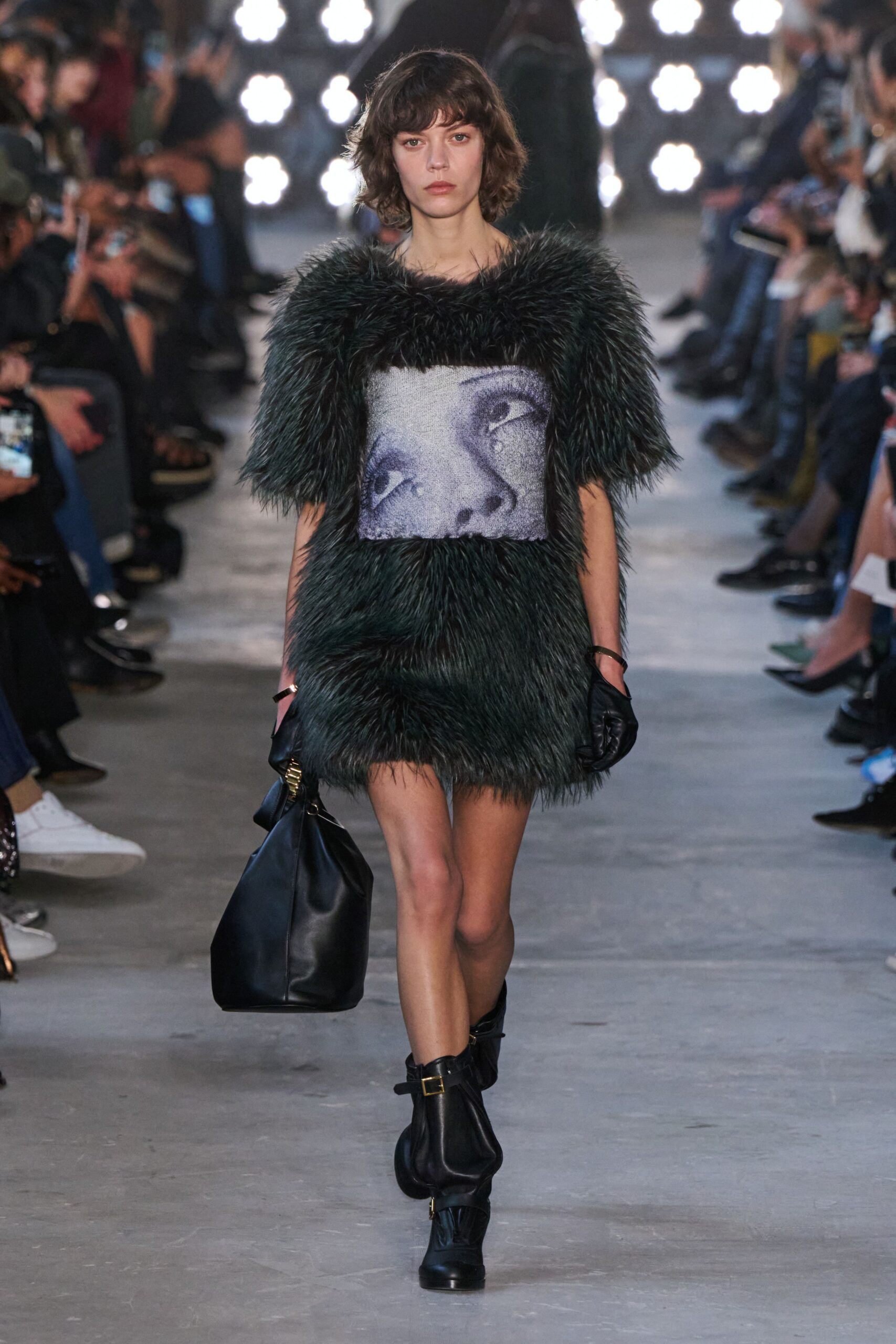 green fur relaxed dress