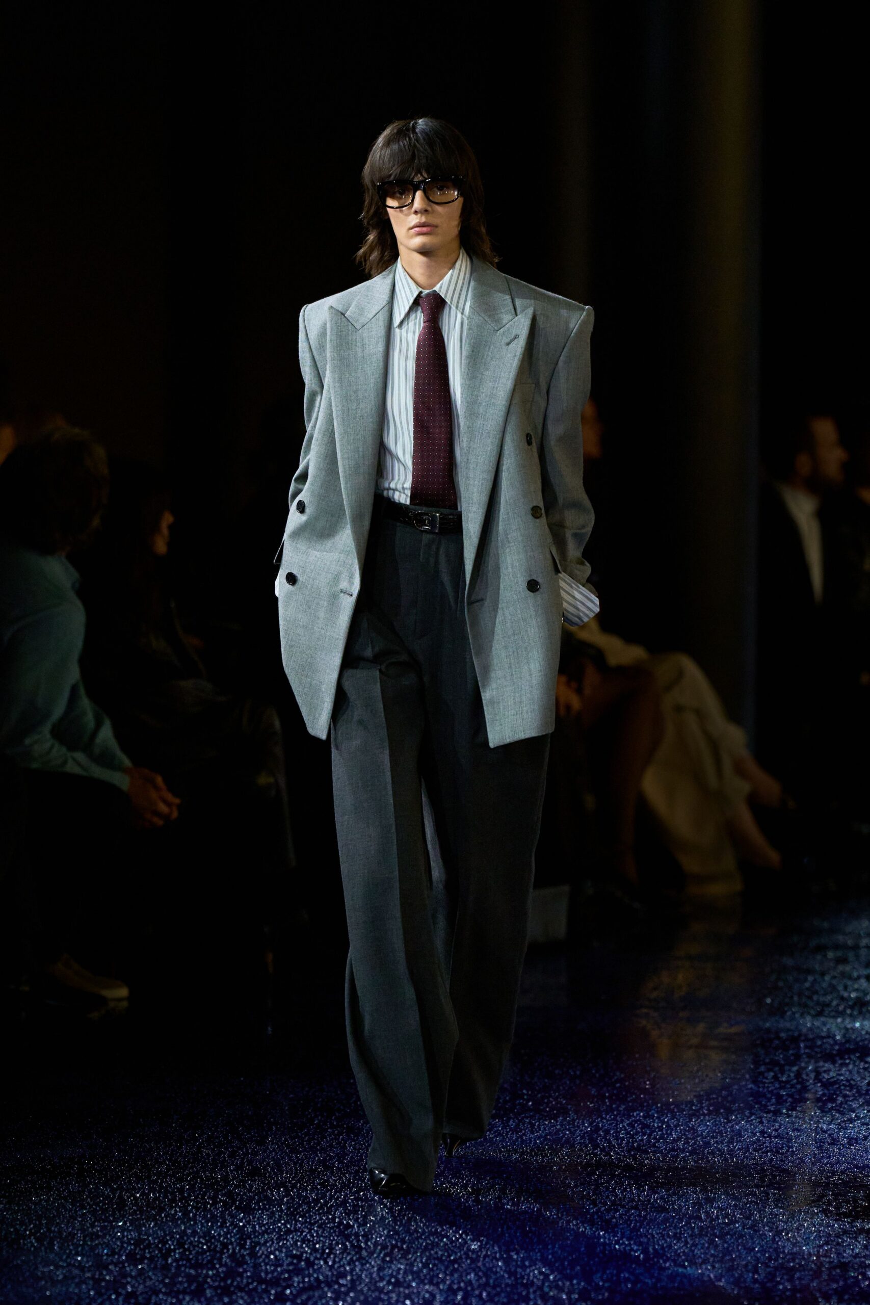 gray wool long-sleeve collared structured blazer