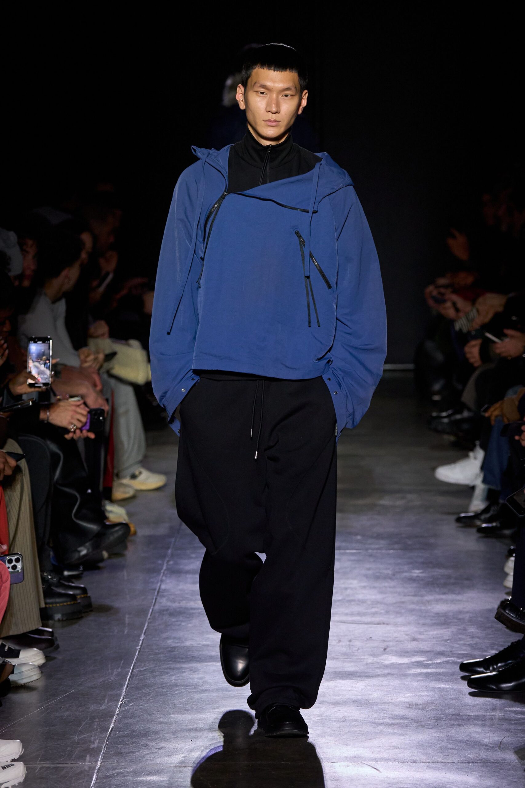 blue cotton long-sleeve hooded relaxed hoodie