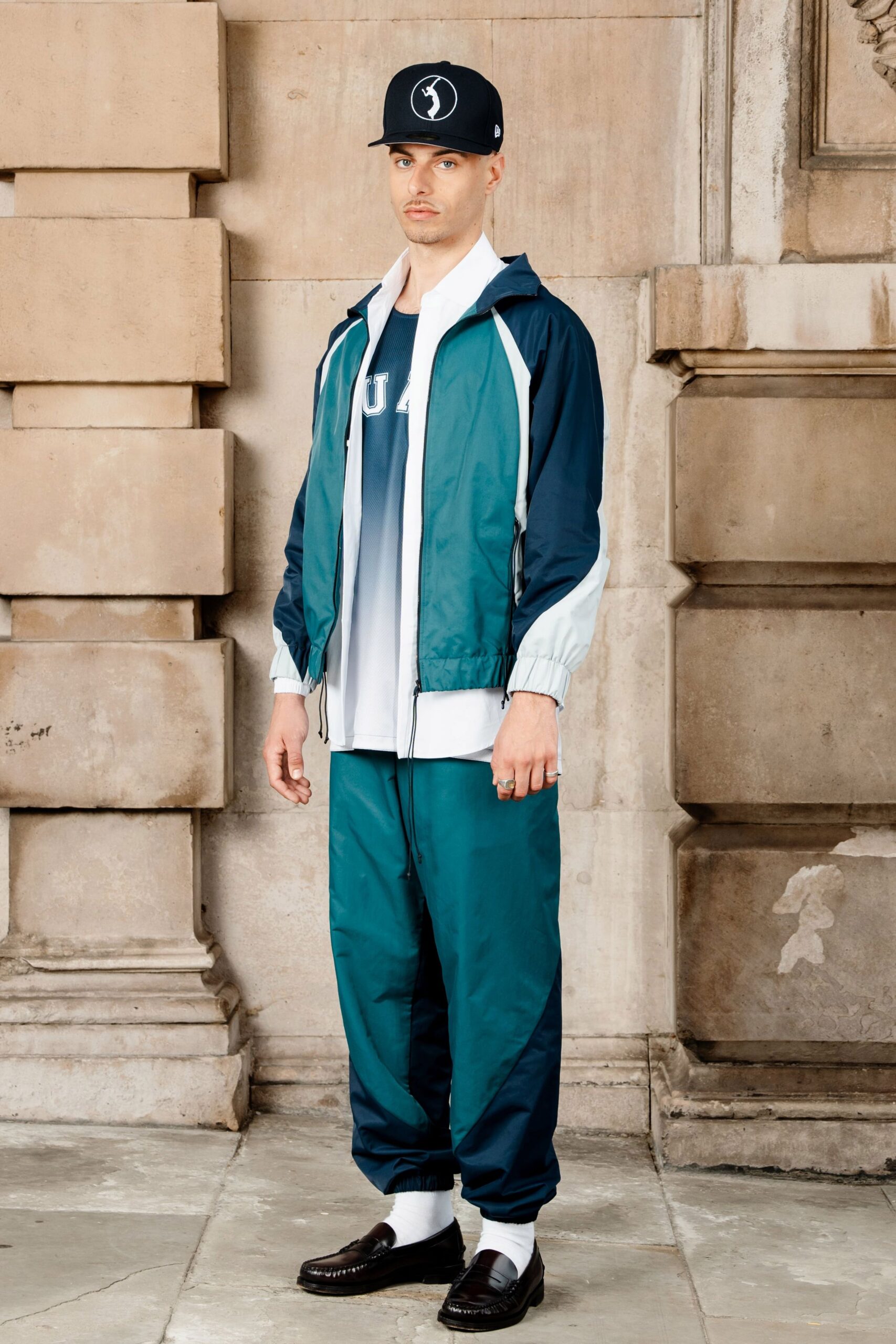 blue and teal athletic outfit