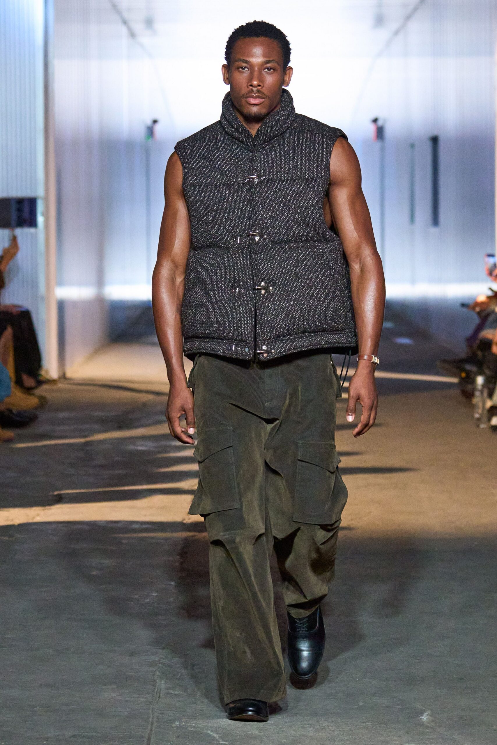 gray wool vest with cargo pants