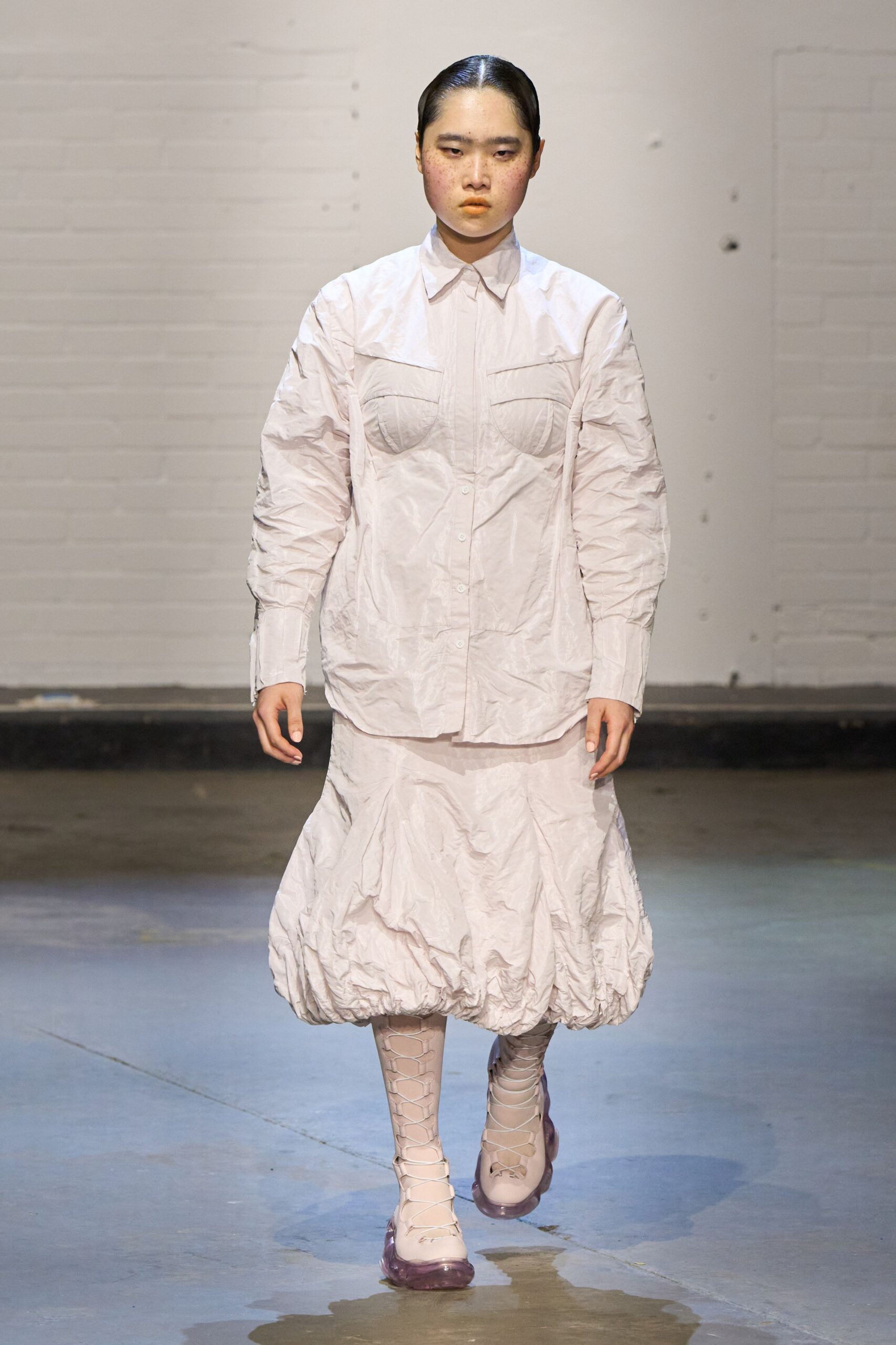 white cotton long-sleeve collared relaxed pleated midi shirt-dress