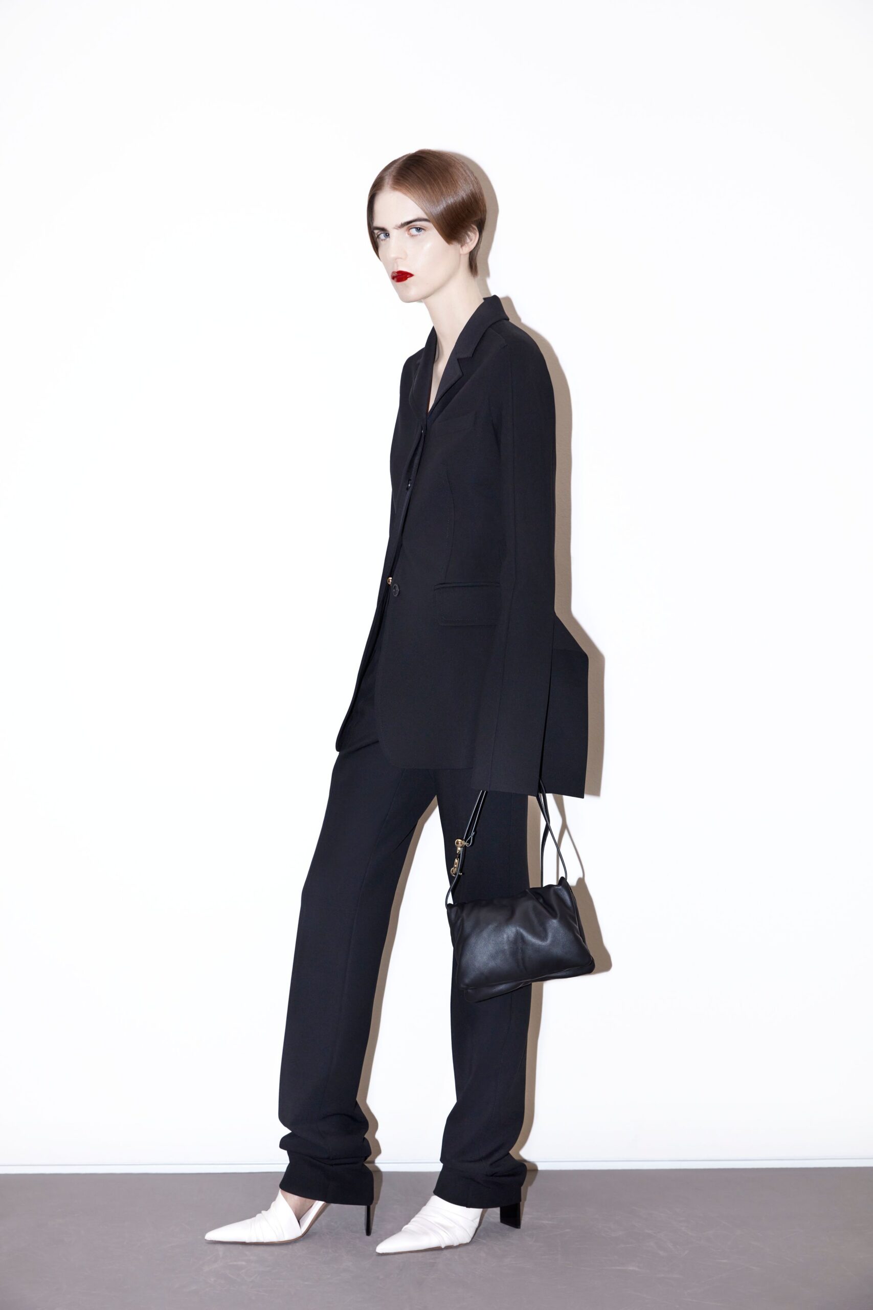 black wool long-sleeve collared tailored suit