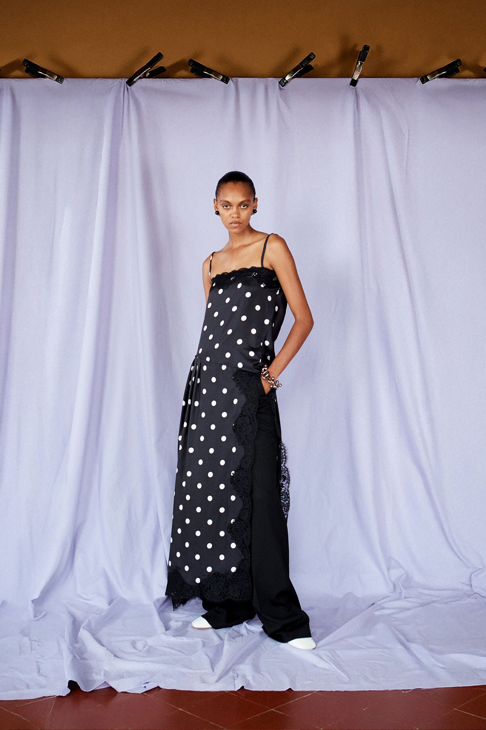 black and white polka-dot midi dress