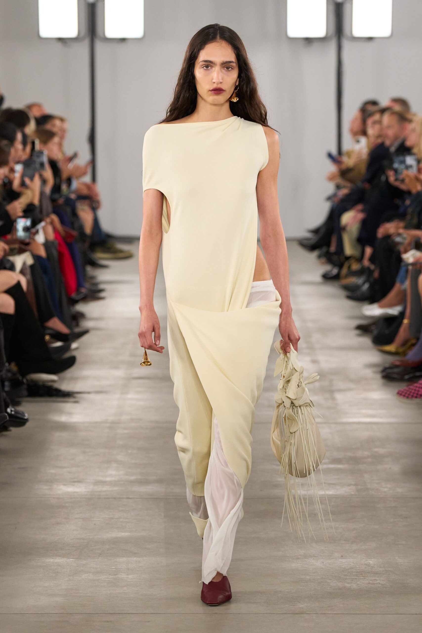 white asymmetric draped dress