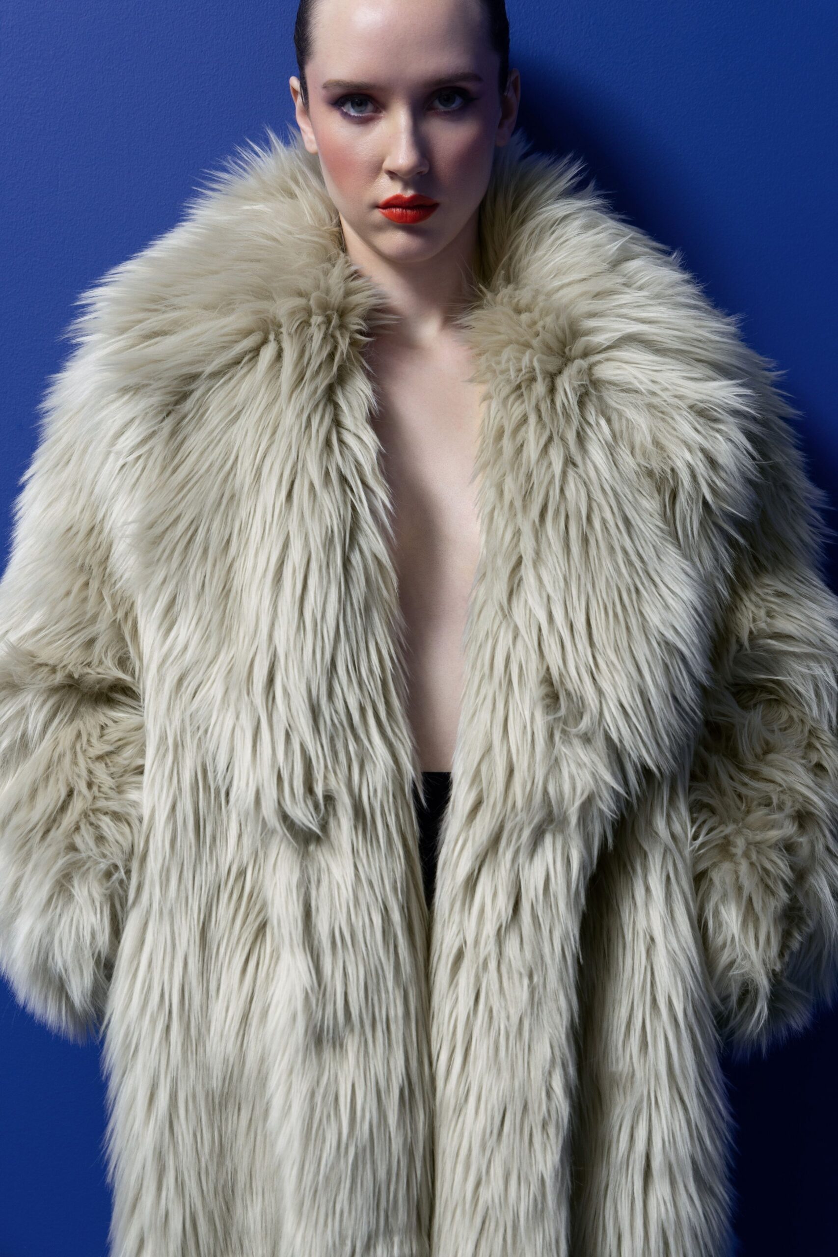 beige faux-fur relaxed coat