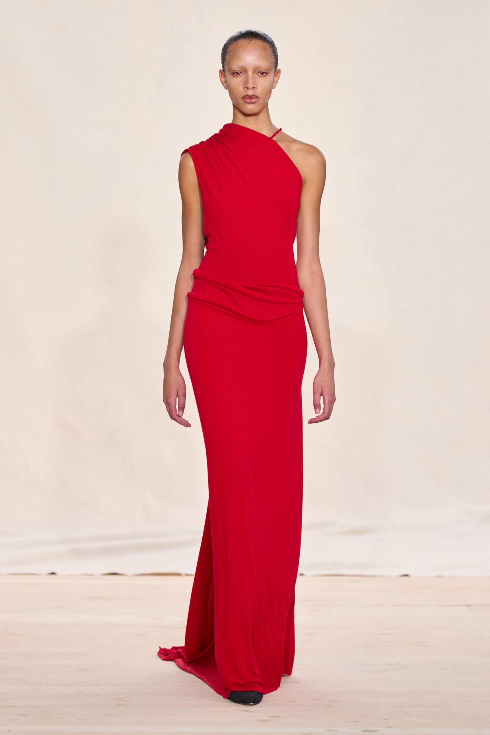 red fitted halter gown