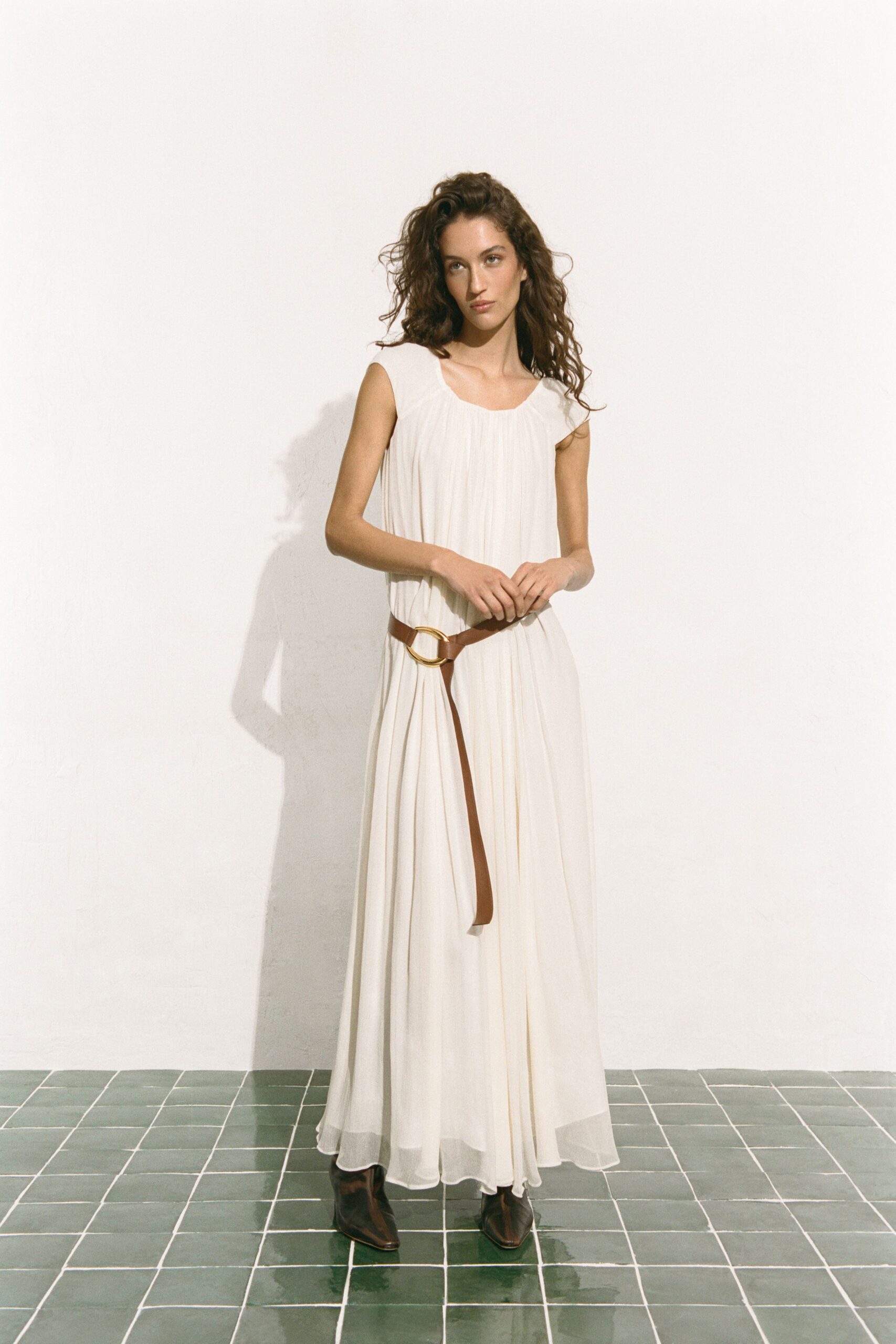 white pleated maxi dress